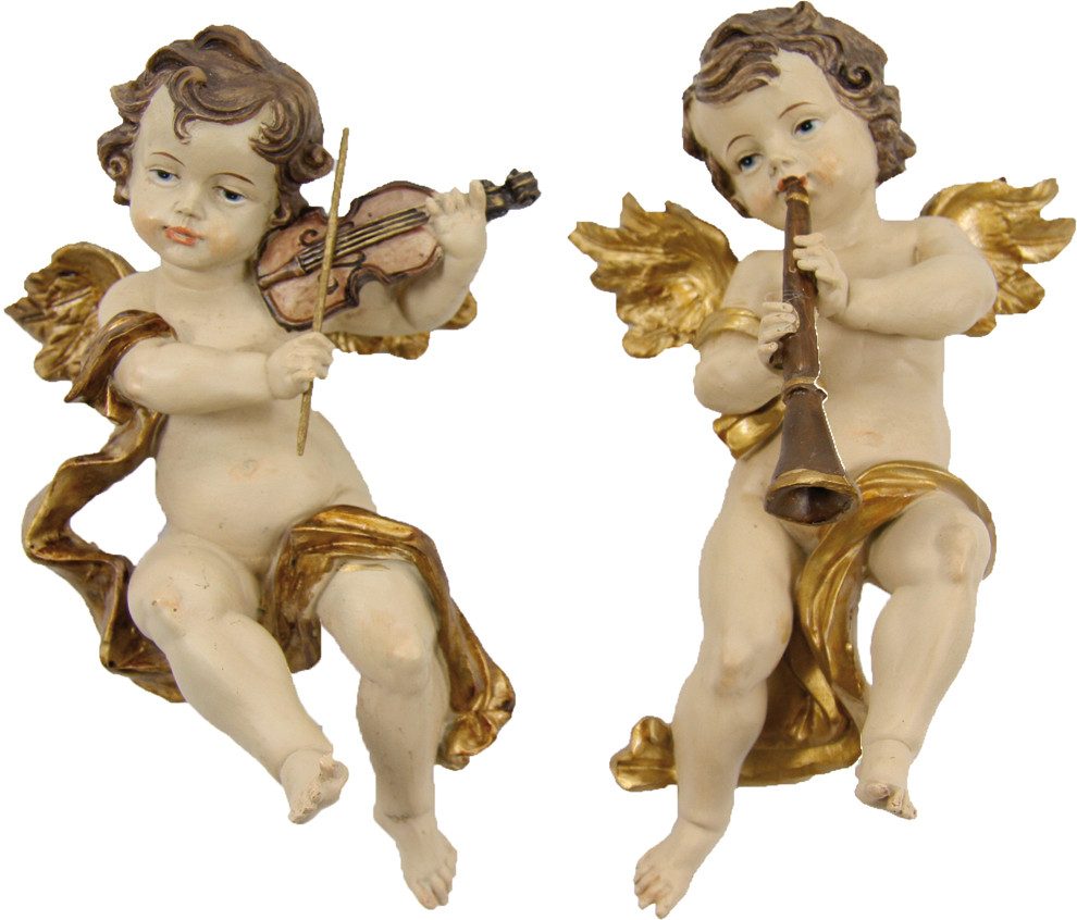 FADEDA Engelfigur 2x FADEDA Wandengel musizierend farbig, Höhe in cm: 14