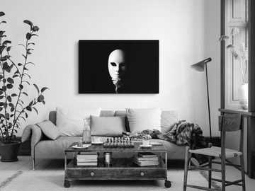 Sinus Art Leinwandbild 120x80cm Wandbild auf Leinwand Weiße Maske Venedig schwarzer Hintergru, (1 St)