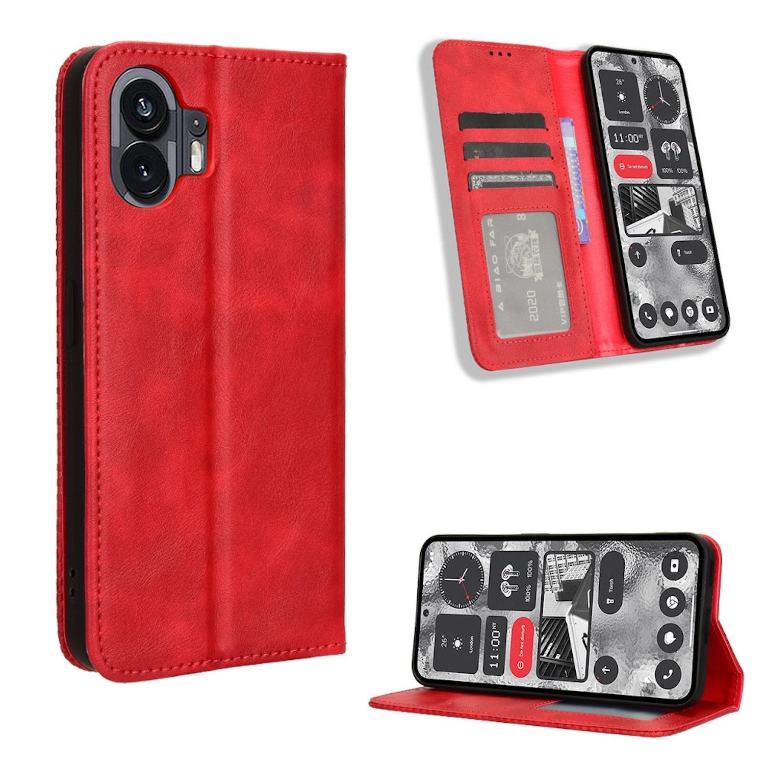 Wigento Smartphone-Hülle Für Nothing Phone 2 Kunst Leder Book Wallet Schutz Tasche Retro Textur