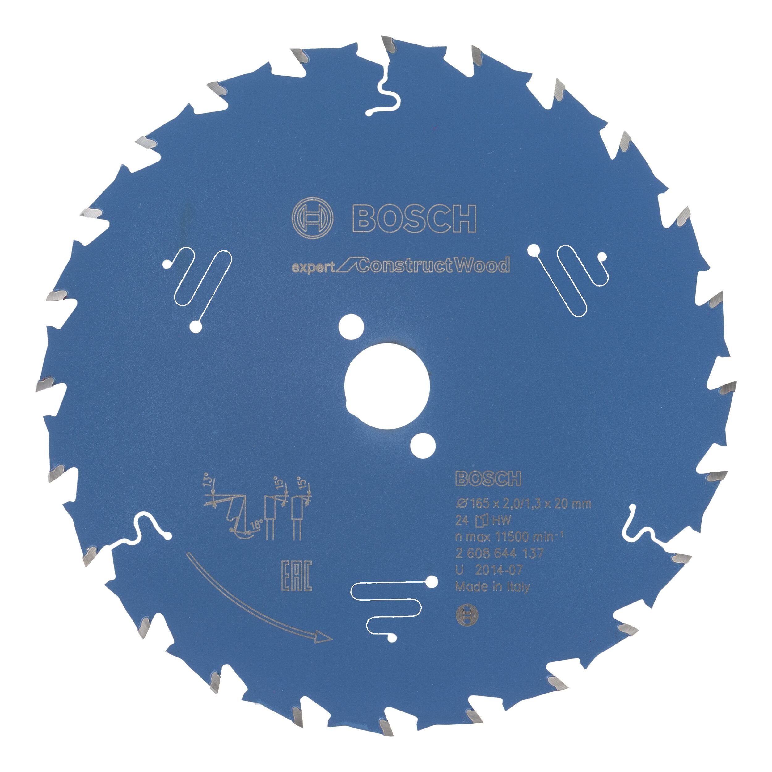 BOSCH Kreissägeblatt Expert, For Construct Wood, 165 x 20 x 2 mm, 24 Zähne