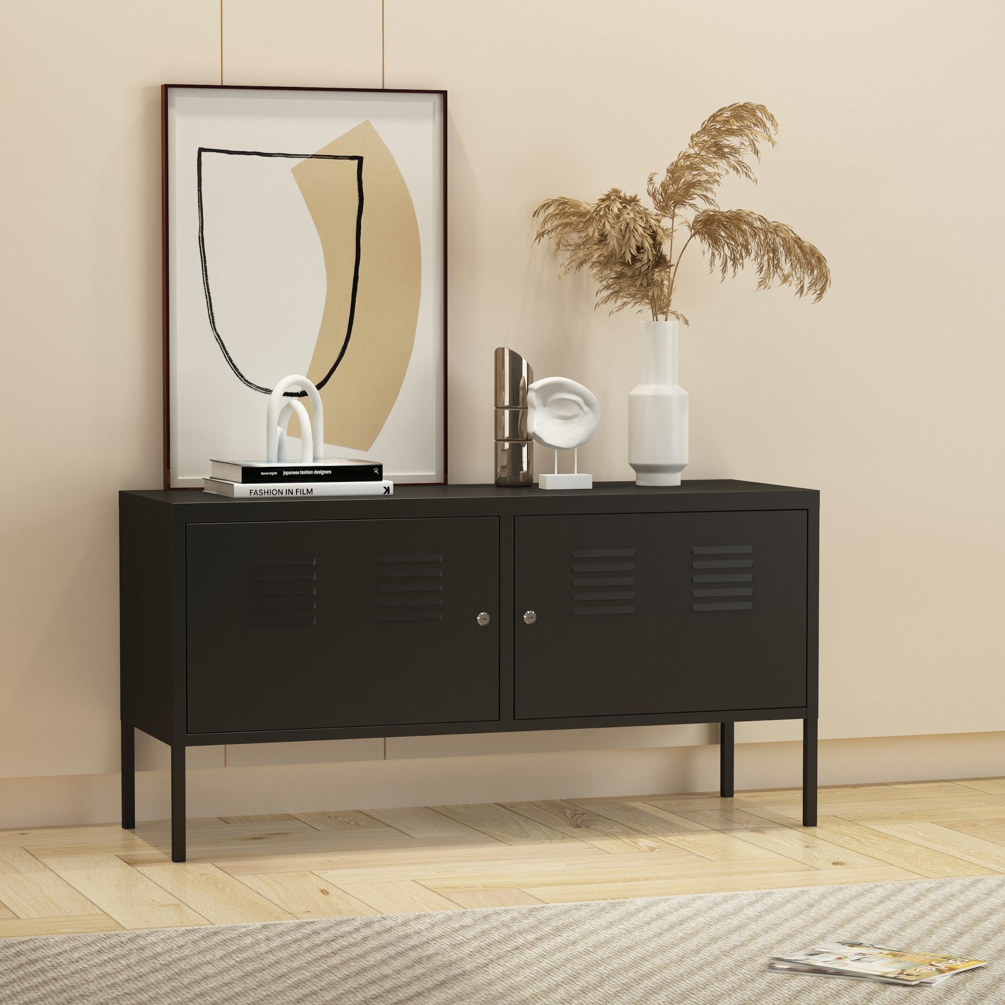 en.casa Sideboard, Sideboard 'Pyhtää' 118x40x60cm Stahl Schwarz