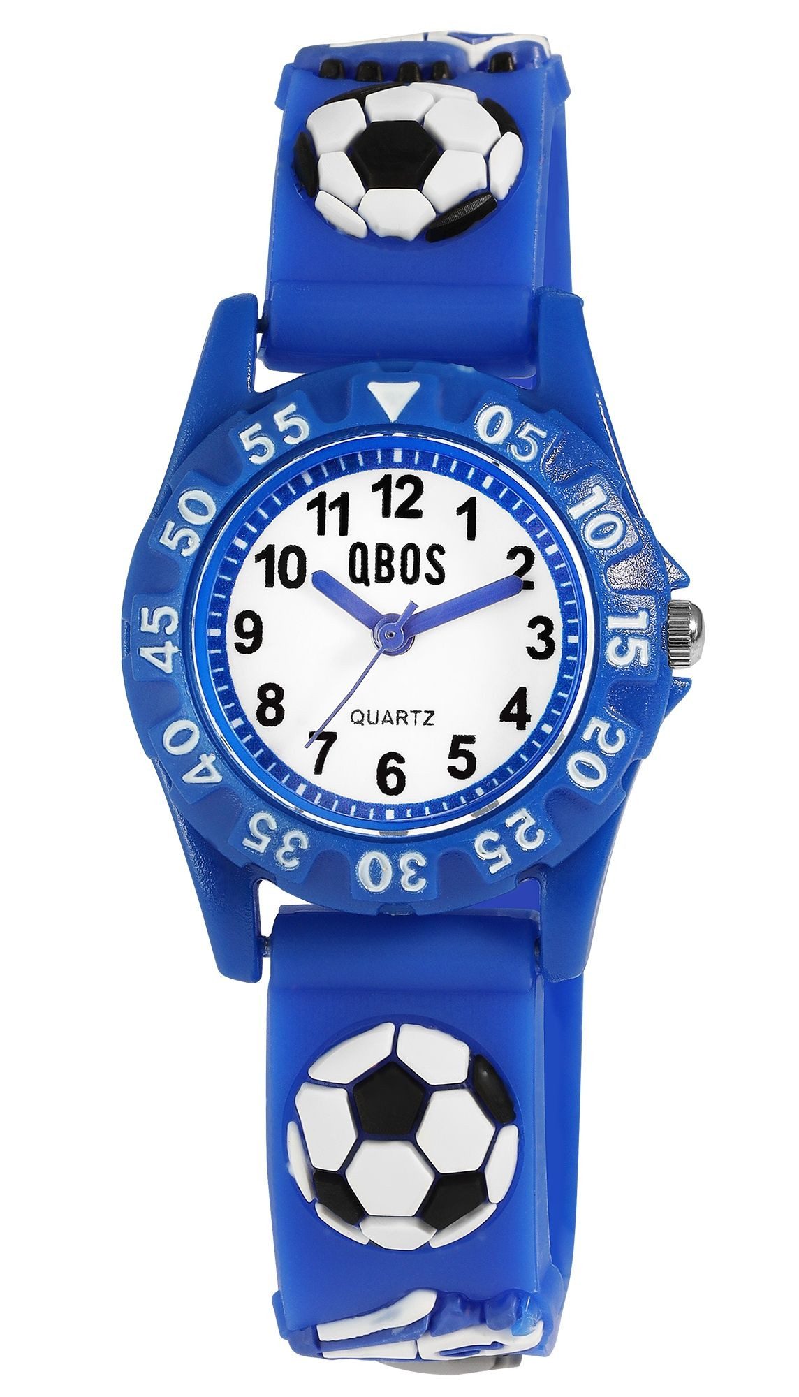 Qbos Quarzuhr mit Silikonband, Motiv Fußball, Ø 28 mm