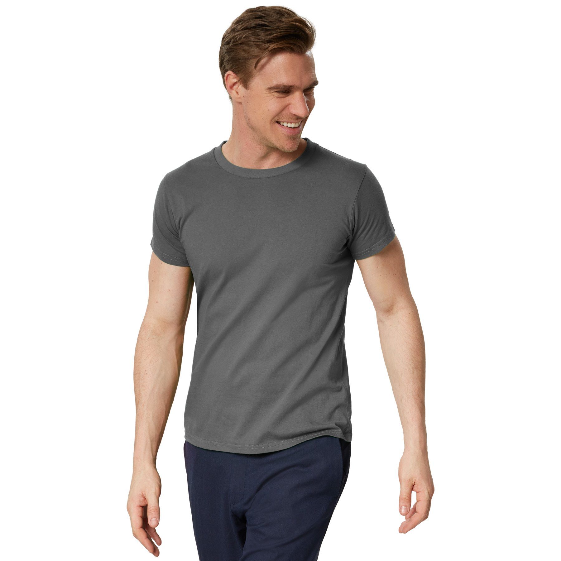 dressforfun T-Shirt Kurzarmtop, Für viele Outfits & Auftritte, Rundhals mit (Freizeitoberteil, Konfektionsgröße L in grau) Einfarbiges T-Shirt für Männer, Fester Stoff, hoher Tragekomfort