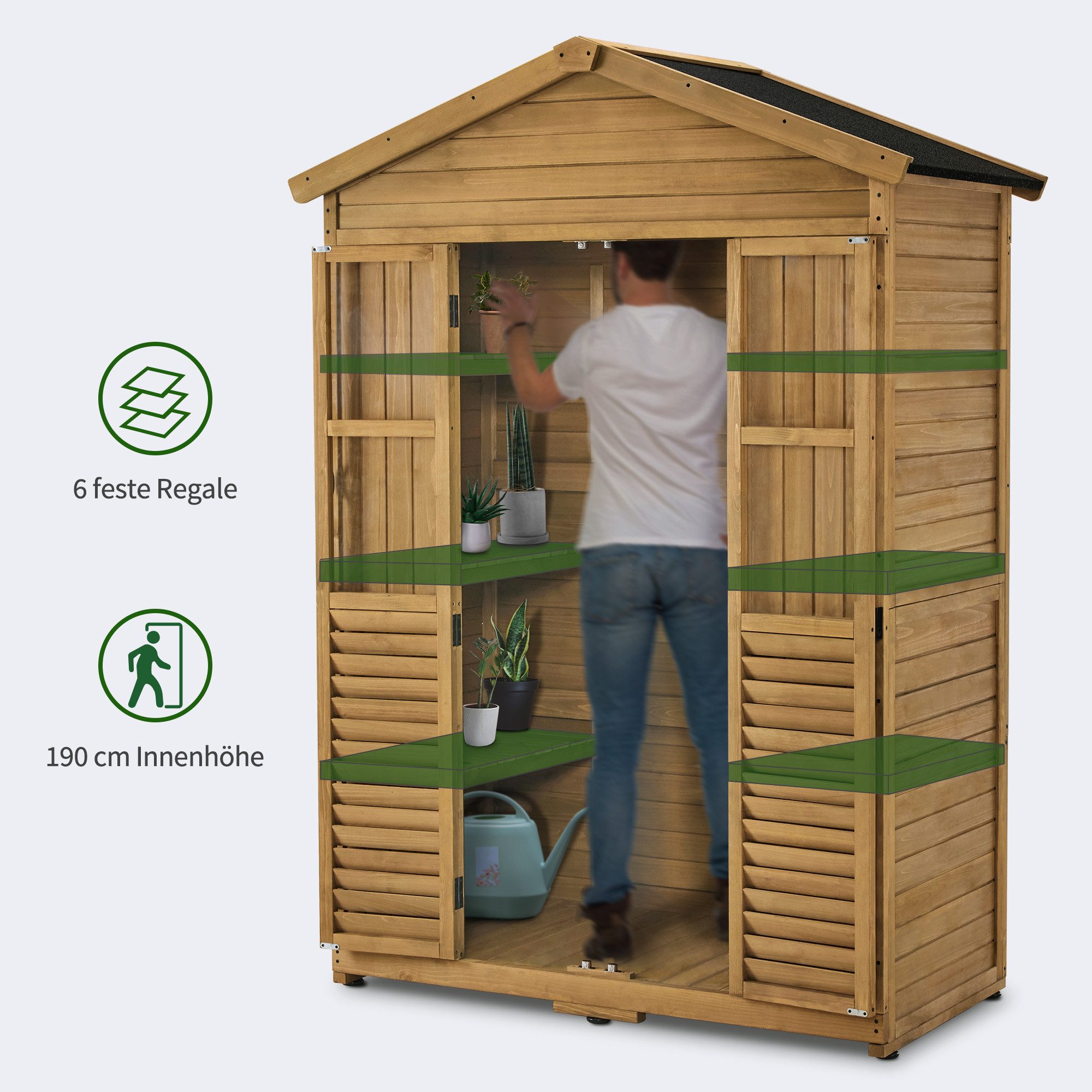 MCombo Gerätehaus M MCombo Gartenschrank Gartenhaus Geräteschrank Wetterfest 1743D Natur, Wetterfes, mit 6 Regale, Outdoor – Bild 4 von 5