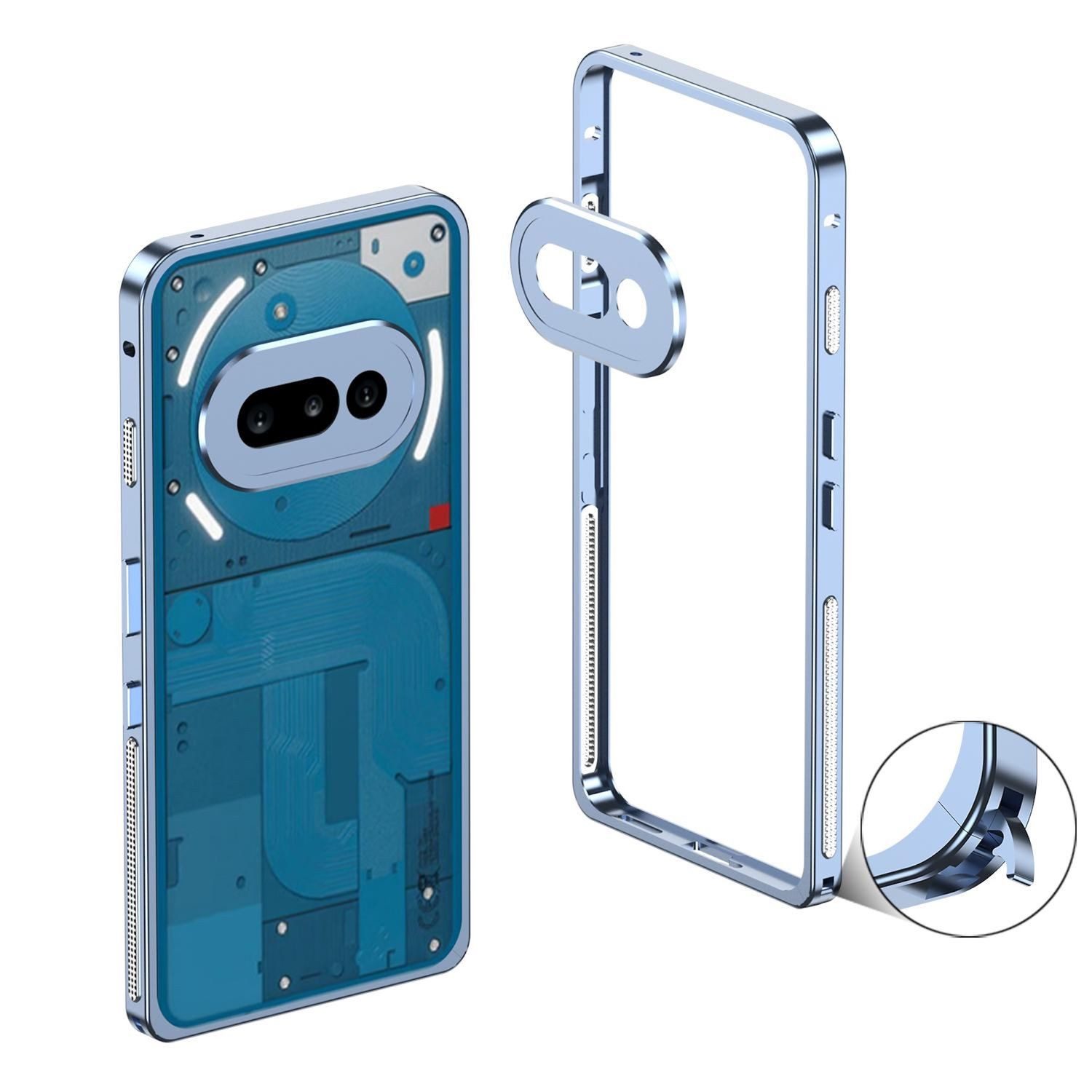 Wigento Handyhülle Für Nothing Phone 3a Metallrahmen Wärmeableitung Schutz Hülle Blau, Metallrahmen Hülle mit Wärmeleitung und Kamera-Schutzring