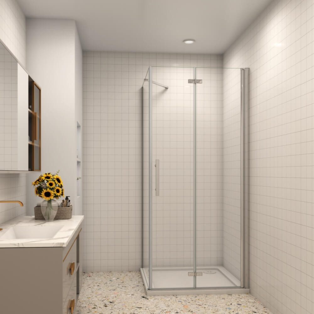 Duschparadies Eckdusche 195cm Scharniertür Pendeltür 6mm ESG Chrom Duschtür Duschkabine, BxT: 70x76 cm, Einscheibensicherheitsglas, ebenerdiger Einbau möglich