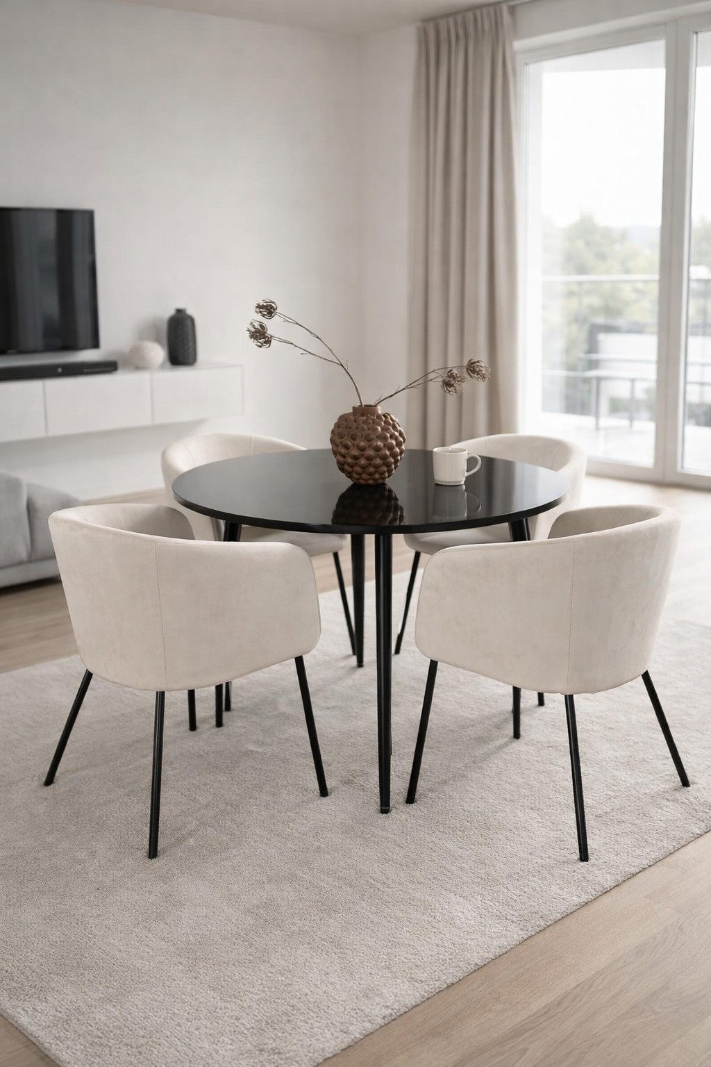 BOURGH Esstisch PLAZA runder Esszimmertisch Ø100cm - Küchentisch schwarz hochglanz, für 4 Personen