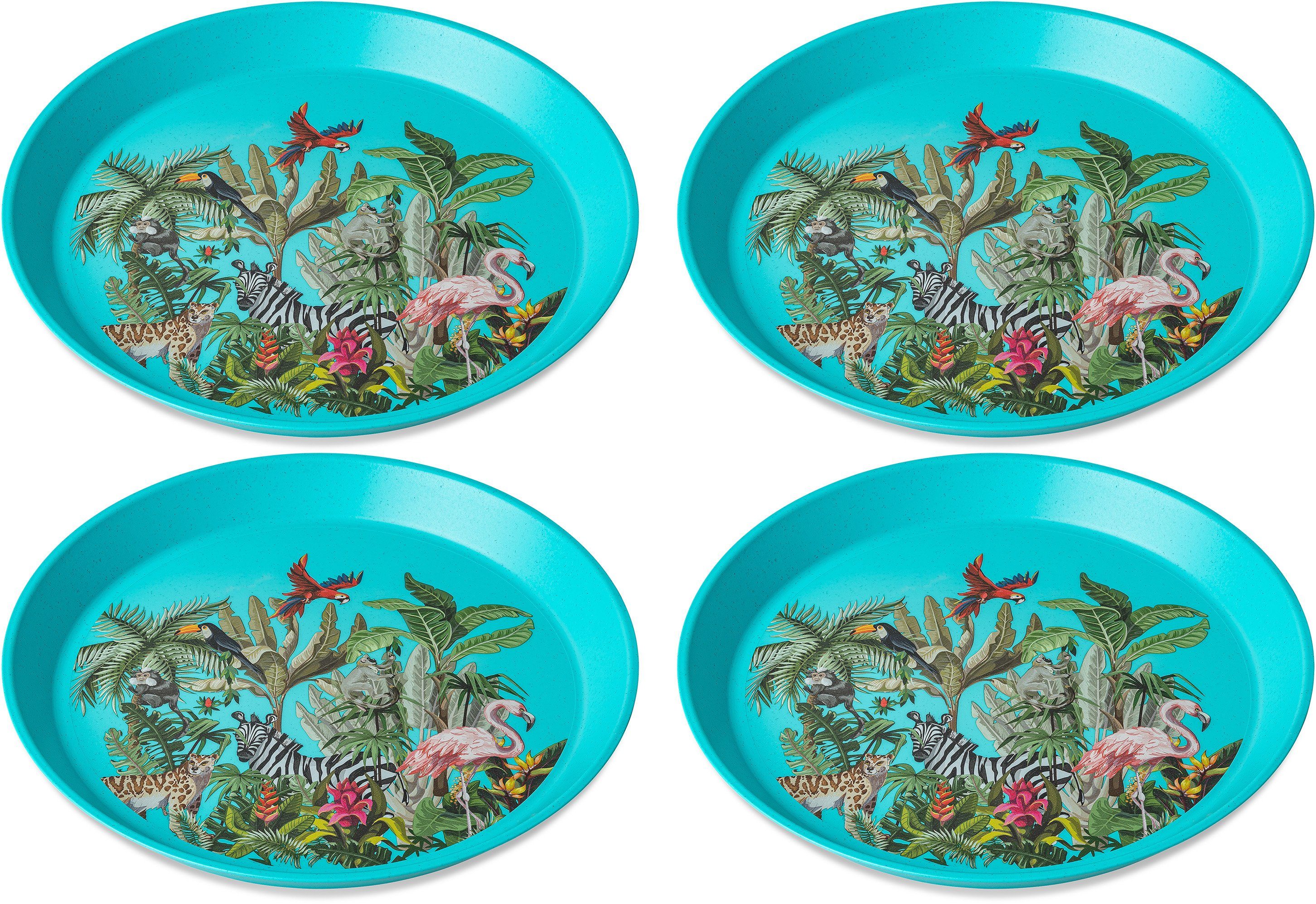KOZIOL Kunststoffteller CONNECT PLATE JUNGLE, (4 St), 100% recycelbar,100%  made in Germany CO² neutral produziert, Ø 20,5 cm
