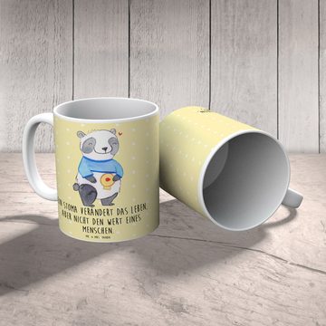 Mr. & Mrs. Panda Tasse Panda künstlicher Darmausgang - Gelb Pastell - Geschenk, Tasse, Stoma, Keramik, Herzberührende Designs