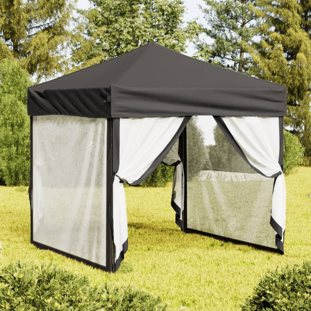 furnicato Partyzelt Faltbares 199x199x254 cm Anthrazit mit 210D Oxford-Gewebe, UV-beständiger Pavillon mit wasserabweisenden Seitenwänden aus Stahl