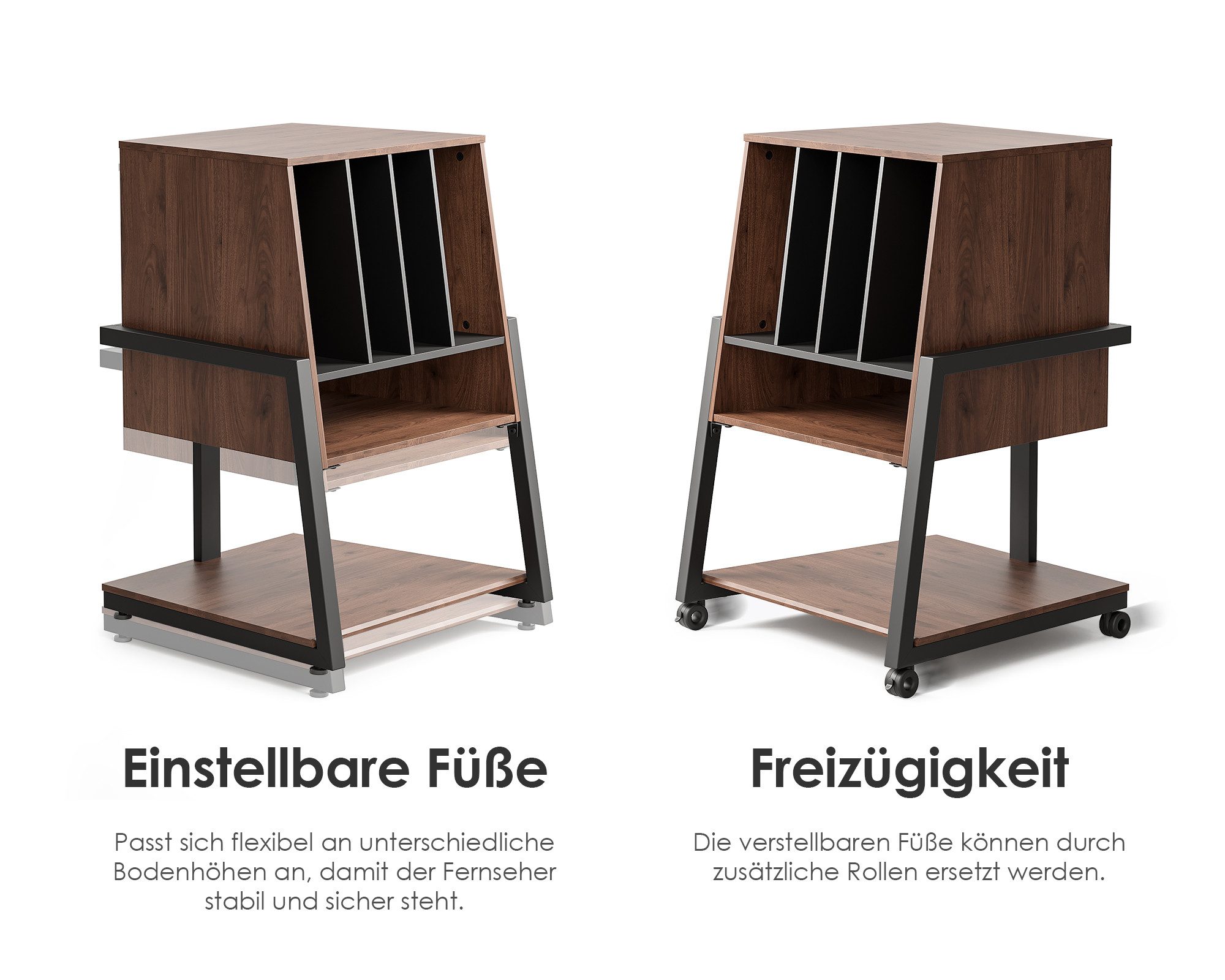 FITUEYES TV-Regal HIFI Rack mit 5 Fächern, 78 cm hoch, Stauraum für 120 Schallplatten, rutschfeste Füße, für Rollen nachrüstbar – Bild 4 von 5