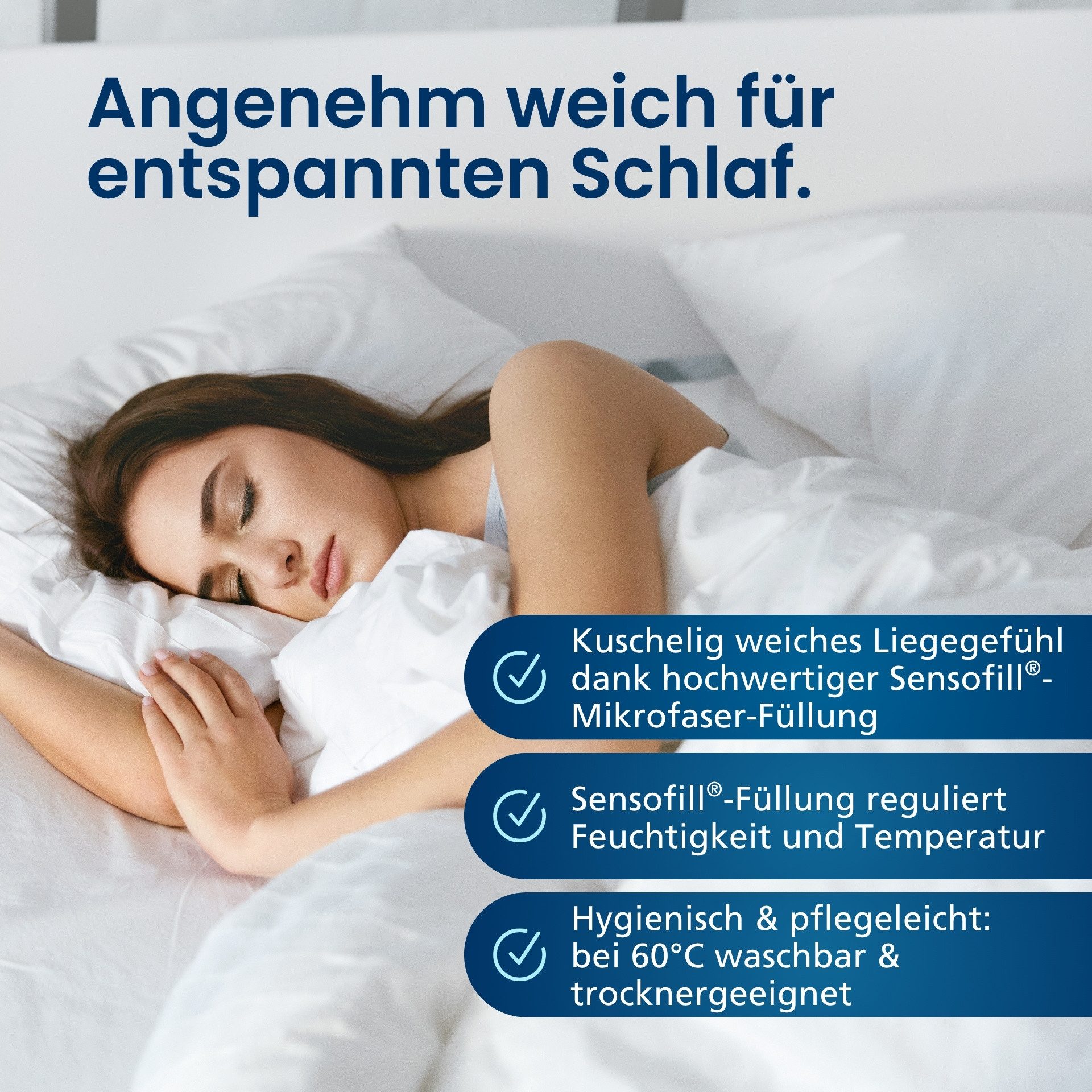 DormiGood Microfaserkissen Premium Kopfkissen Mikrofaser, Allergiker geeignet, Made in Germany, Seitenschläfer, Rückenschläfer, 40x80 cm