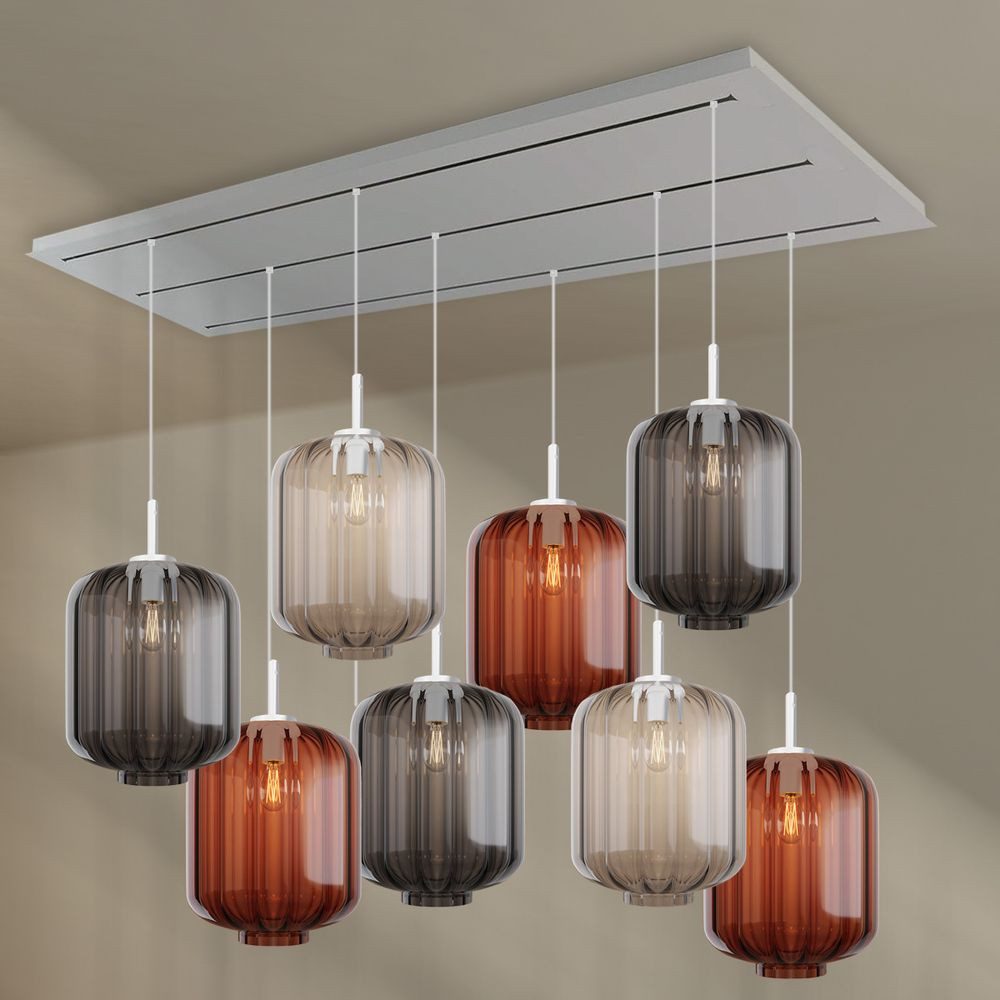 s.luce Pendelleuchte Velo Esstischleuchte 8-flg 200cm 3-reihig Ø 25cm Mehrfarbig