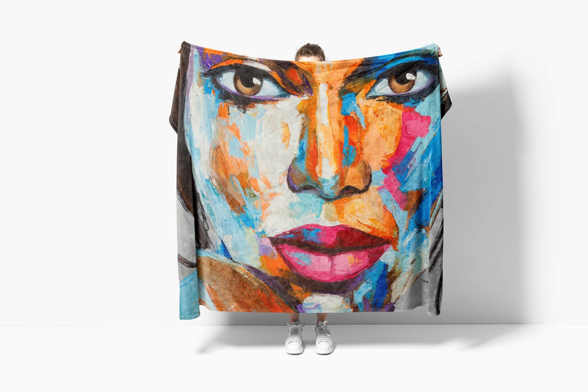 Sinus Art Handtücher Handtuch Strandhandtuch Porträt Baumwolle-Polyester-Mix Abs, mit (1-St), Frauen Fotomotiv Handtuch Kuscheldecke Saunatuch