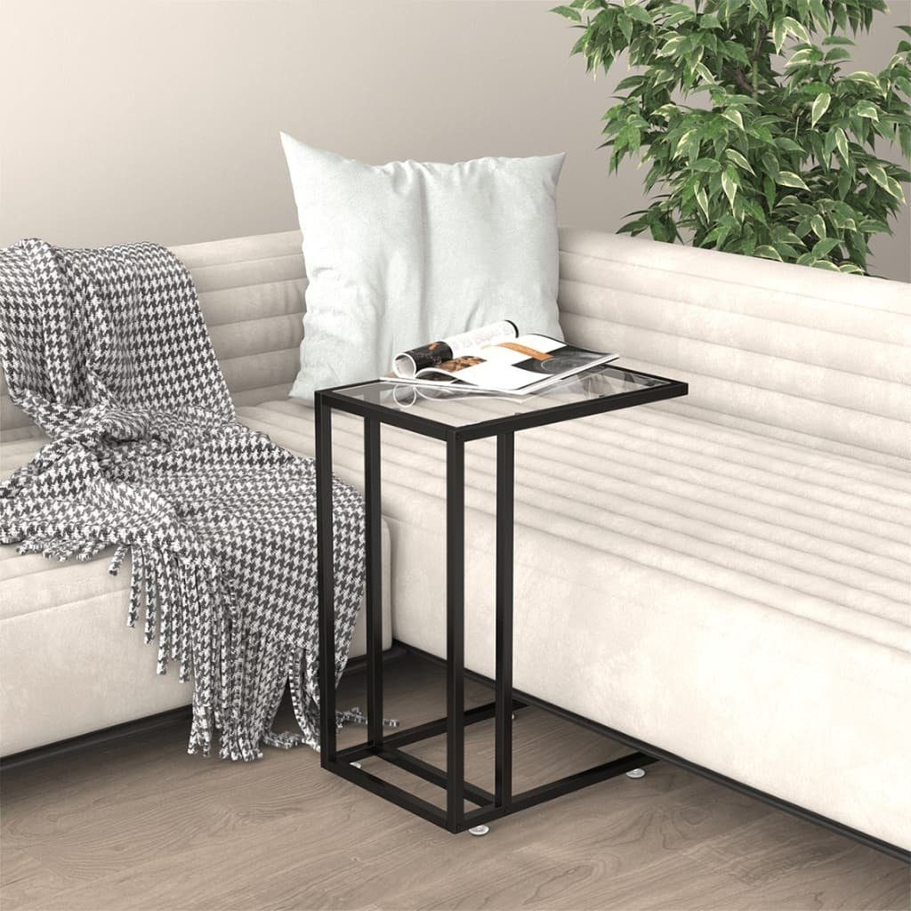 vidaXL Beistelltisch aus Glas mit Stahlgestell in Transparent und Schwarz (LxBxH: 35x50x65 cm)