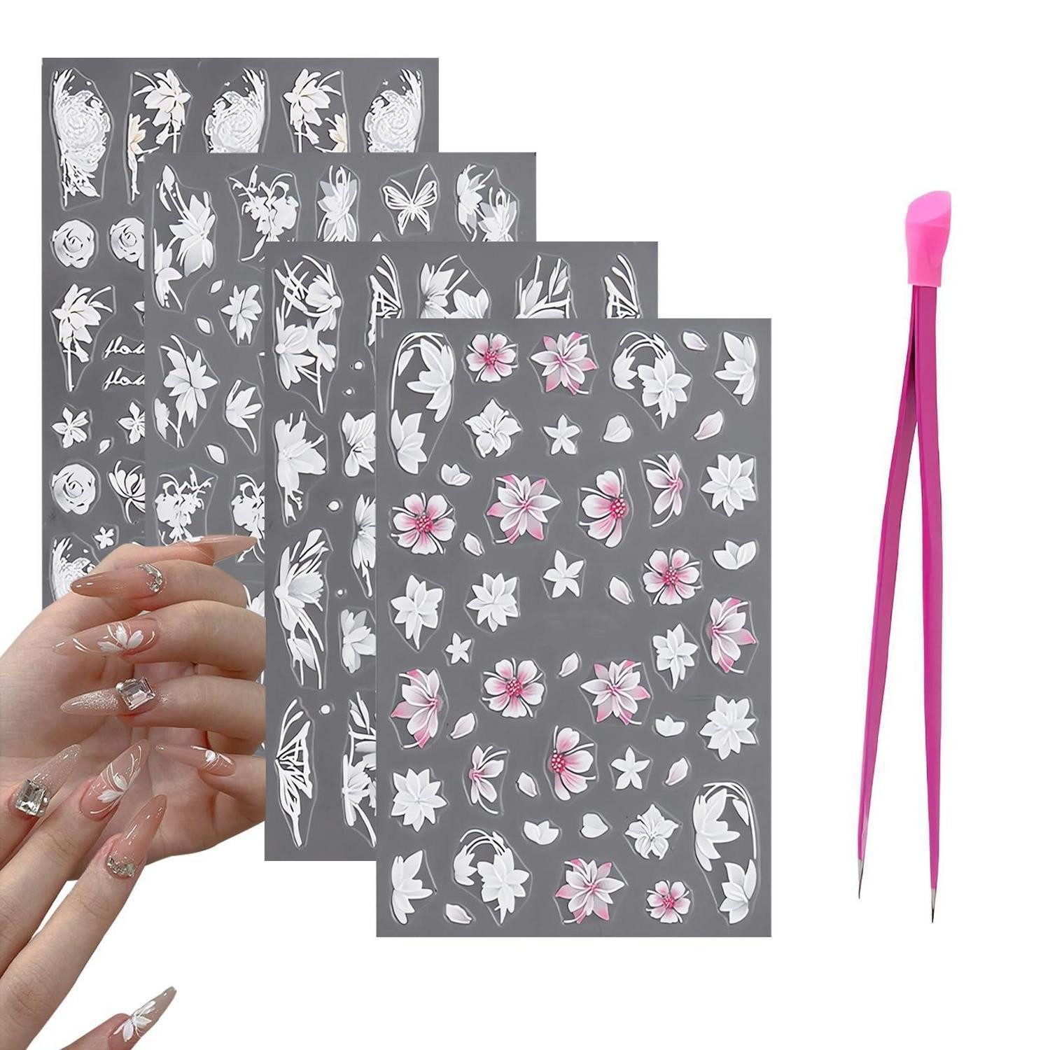 LuxusKollektion Nagel-Tattoo 3D Nagelsticker Frühling Blume 4 Blatt