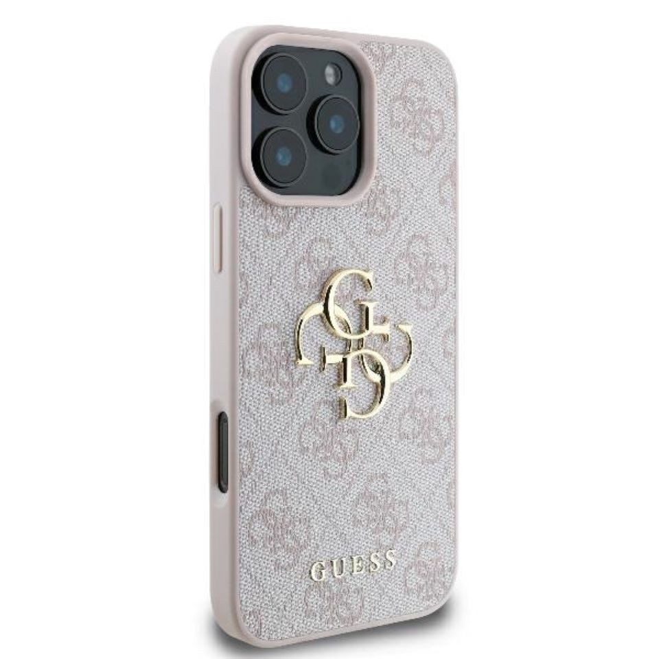 Guess Handyhülle iPhone 16 Pro Max Kunstleder rosa Big Logo goldfarbig 6,9 Zoll, Kantenschutz
