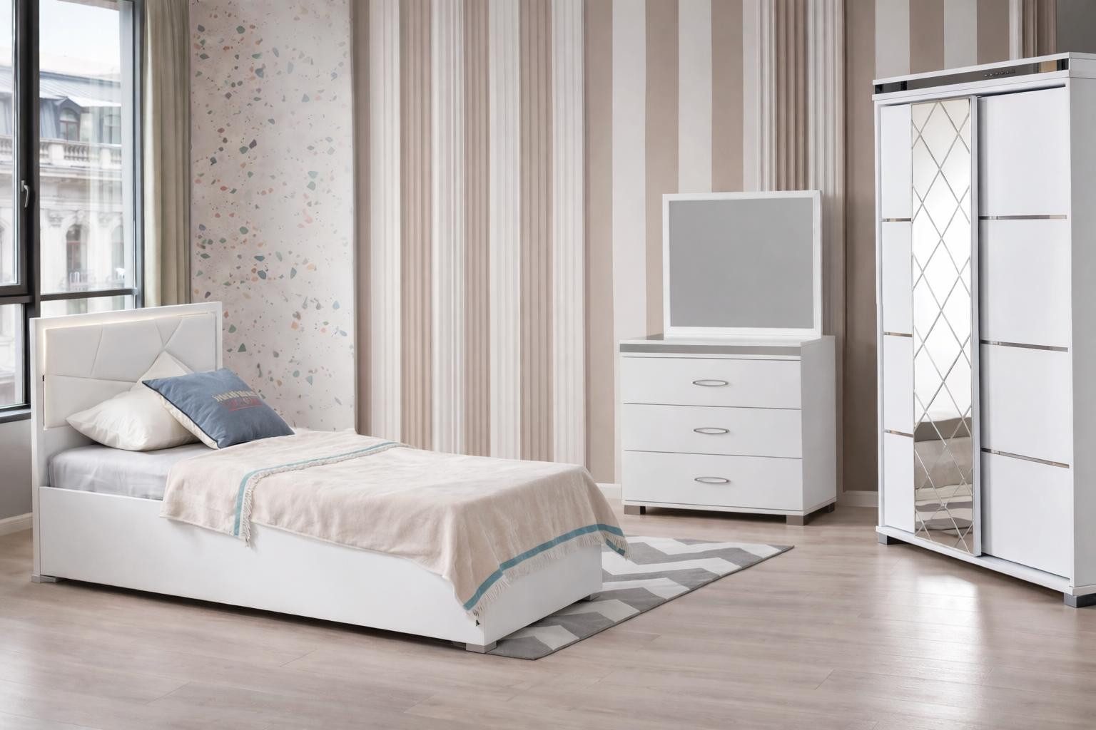 Jugendzimmer-Set Modernes 3-teiliges Jugendzimmer-Set: Bett, Schrank, Tisch