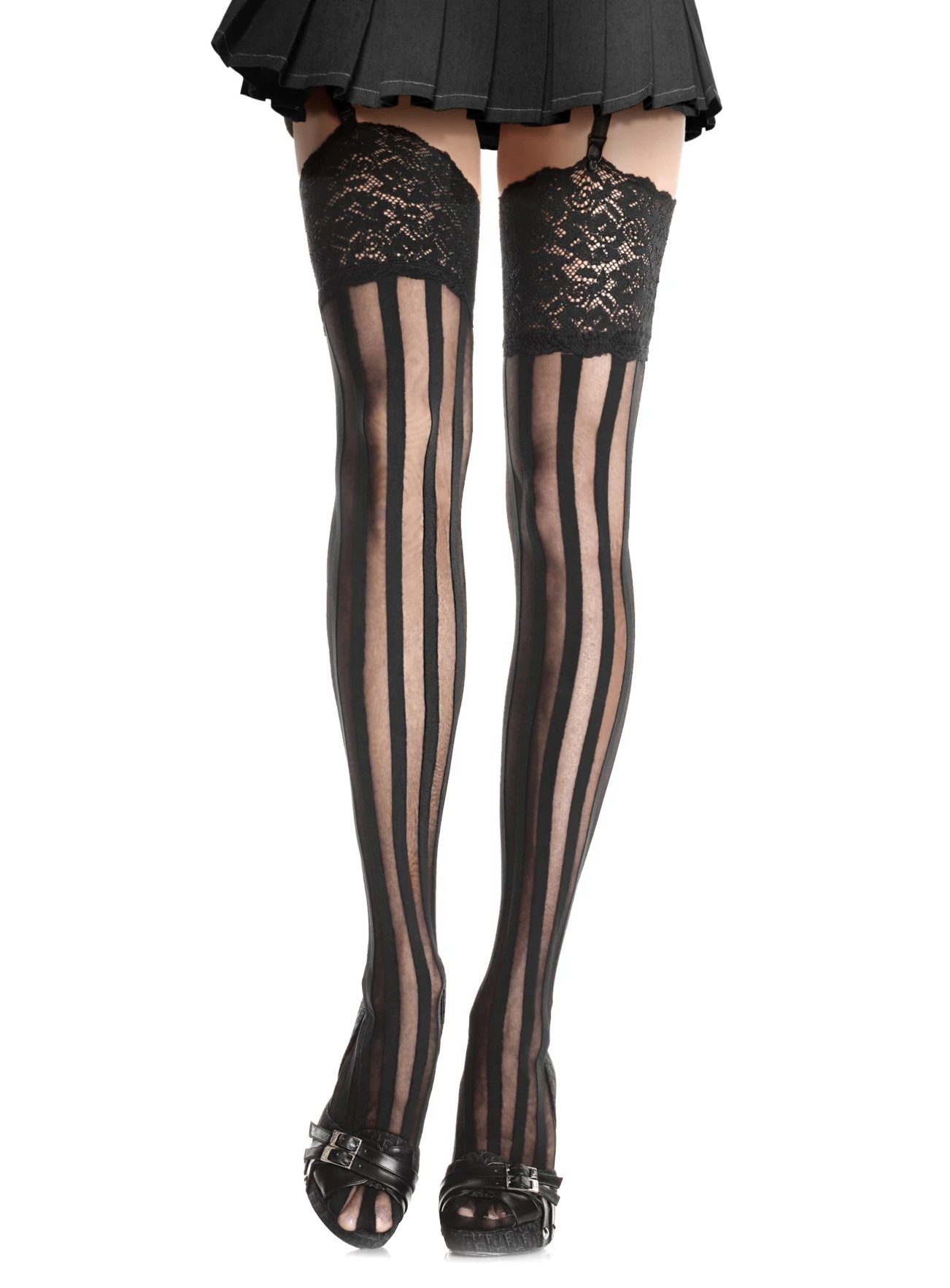 Leg Avenue Overknees Halterlose Strümpfe gestreift Sinnlich verführerisches Accessoire, das Stil und Eleganz vereint