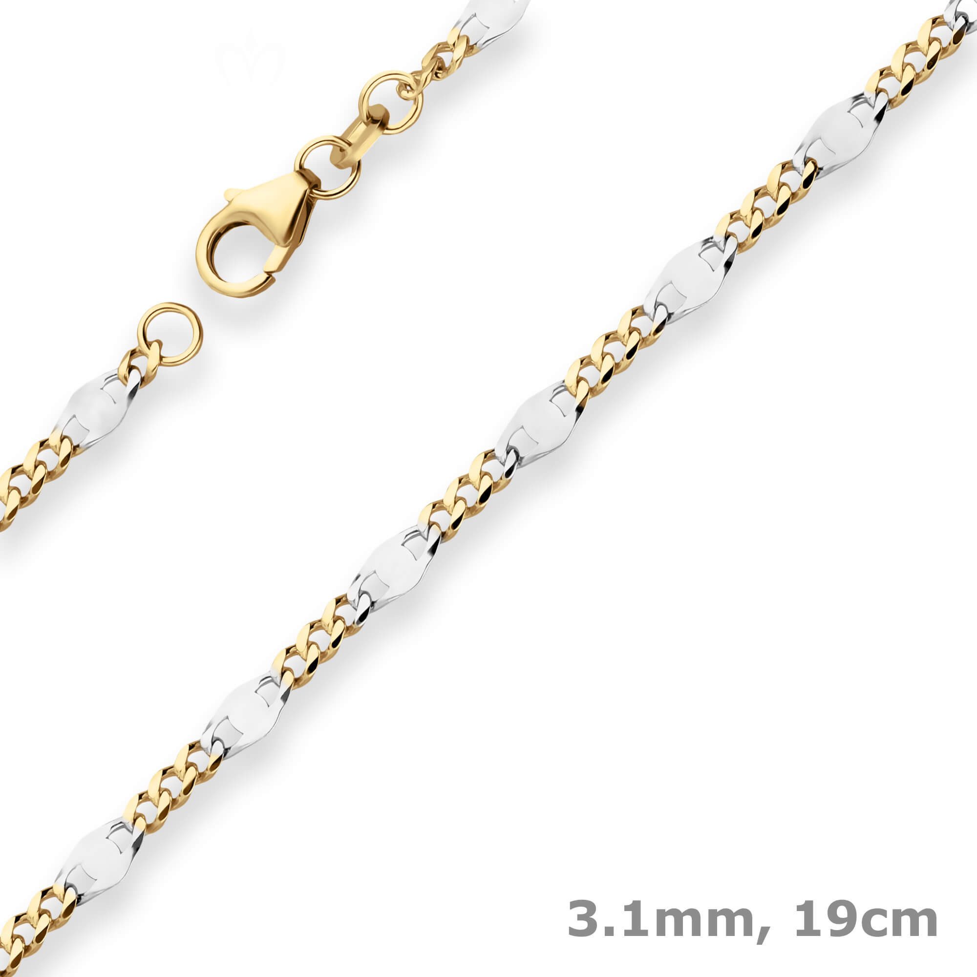 Schmuck Krone Goldarmband 3,1mm Armband Panzerstegkette aus 333 Gelbgold 19cm, Gold 333
