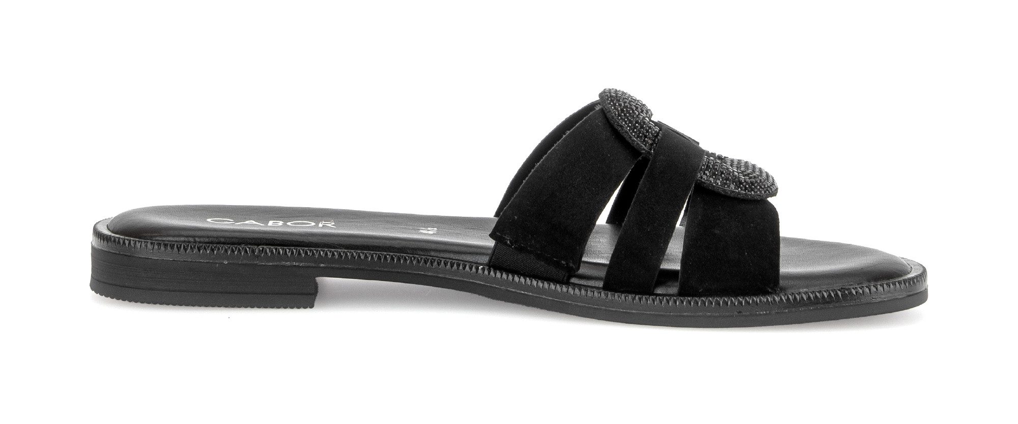 Gabor Pantolette Blockabsatz, Sommerschuh, Schlupfschuh, Zierspange mit Schmucksteinen