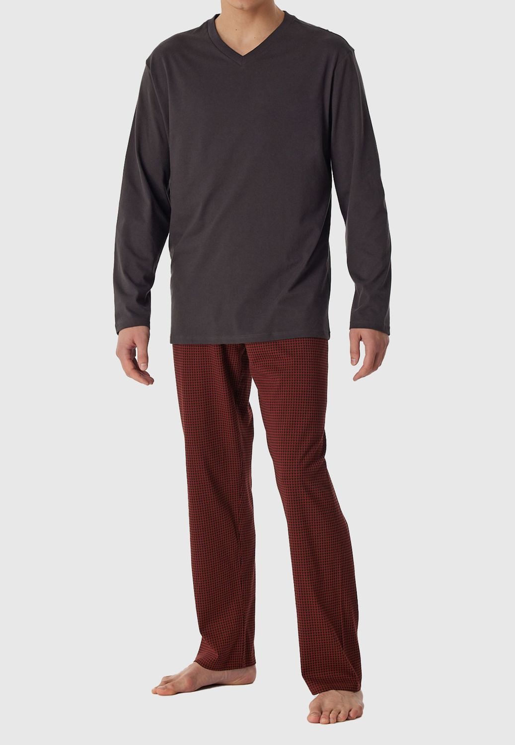 Schiesser Pyjama Comfort Essentials (Set, 2 tlg) lang, V-Ausschnitt