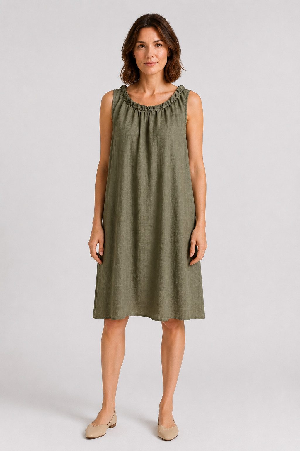 ITALY VIBES Sommerkleid - leichtes Viskosekleid mit gerafftem Kragen - Damen Kleid ONE SIZE - passend für Größen M bis XL – Bild 4 von 5