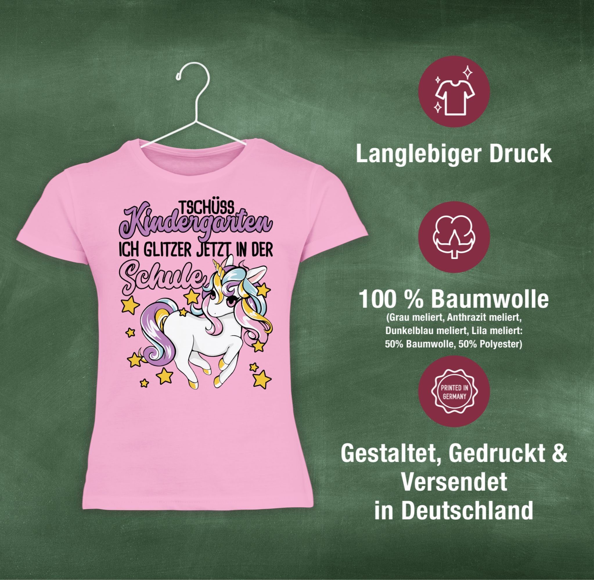 Glitzer - Einschulung 2 T-Shirt Schule Shirtracer in jetzt der Mädchen Tschüss Rosa Kindergarten Einhorn