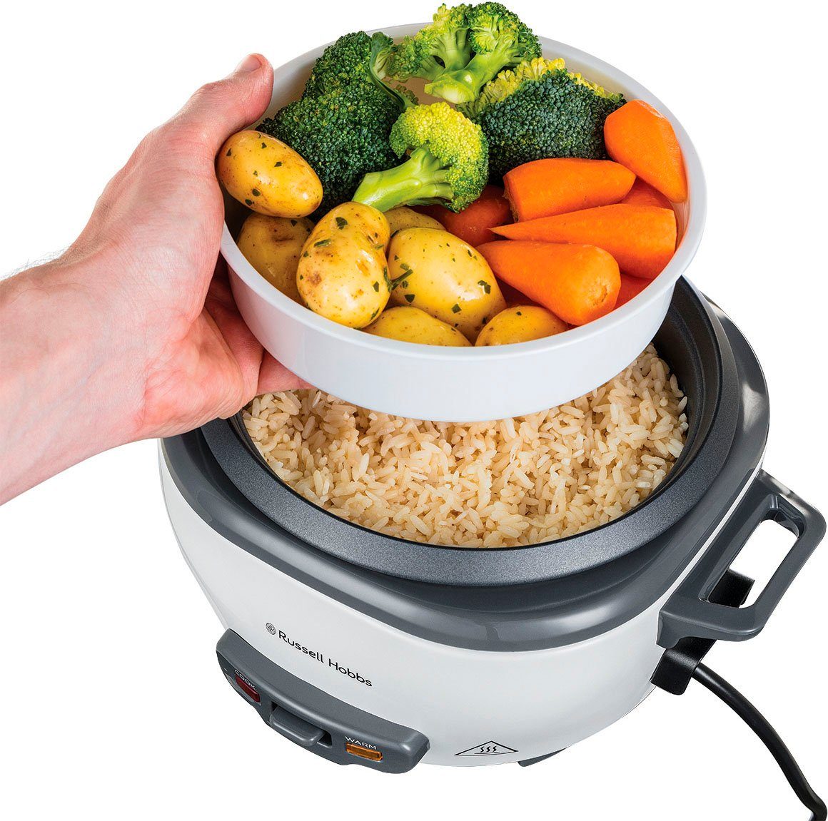 RUSSELL HOBBS Reiskocher Midi 27030-56, 300 W, klein, 0,8l, inkl. Dampfgarer-Einsatz, Warmhaltefunktion – Bild 2 von 5