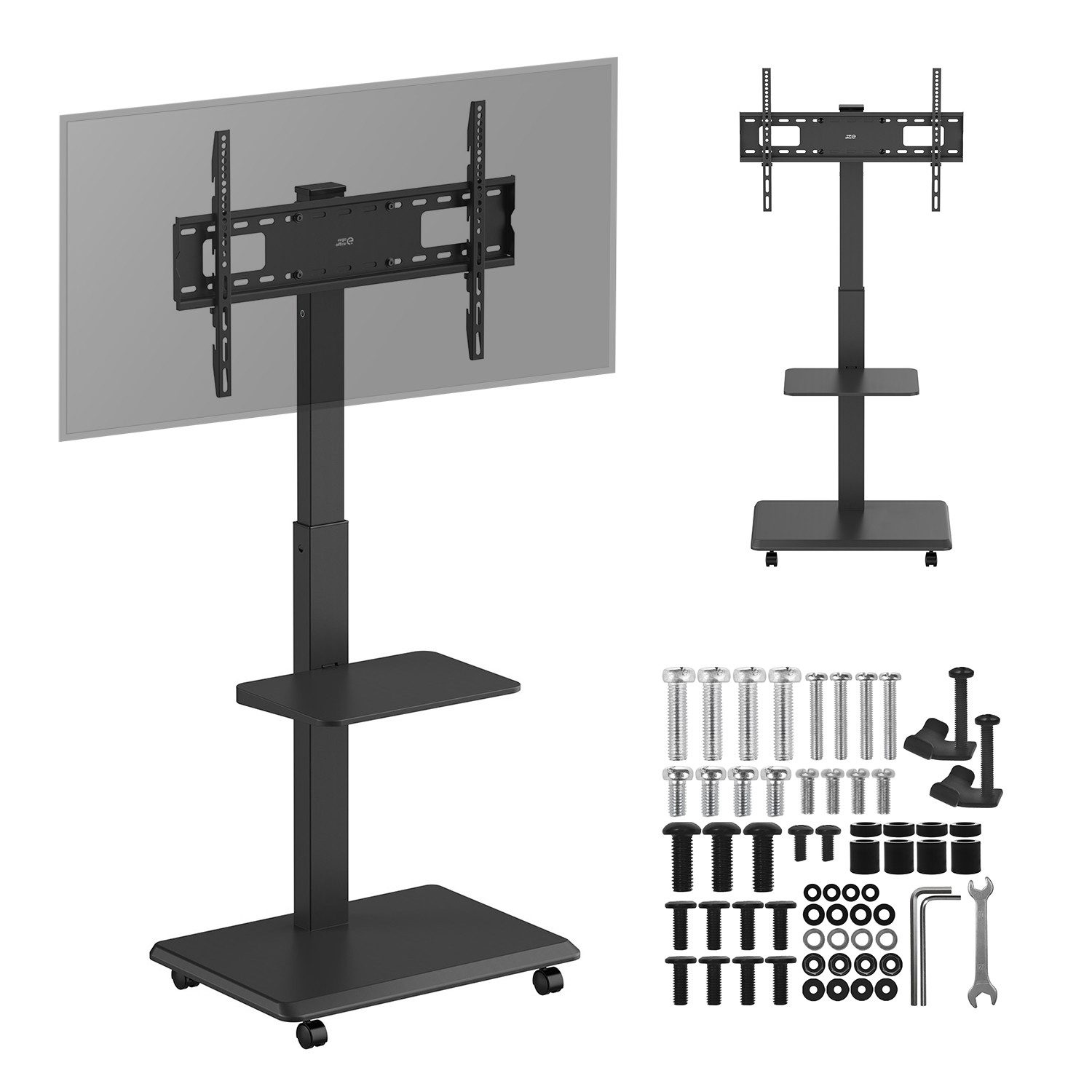 Ergo Office TV-Ständer ER-304 B 37-75'' 50kg RTV-Regal, (bis 75 Zoll, Tragfähigkeit 50kg / 5kg Ablagefläche, max. VESA 600x400)