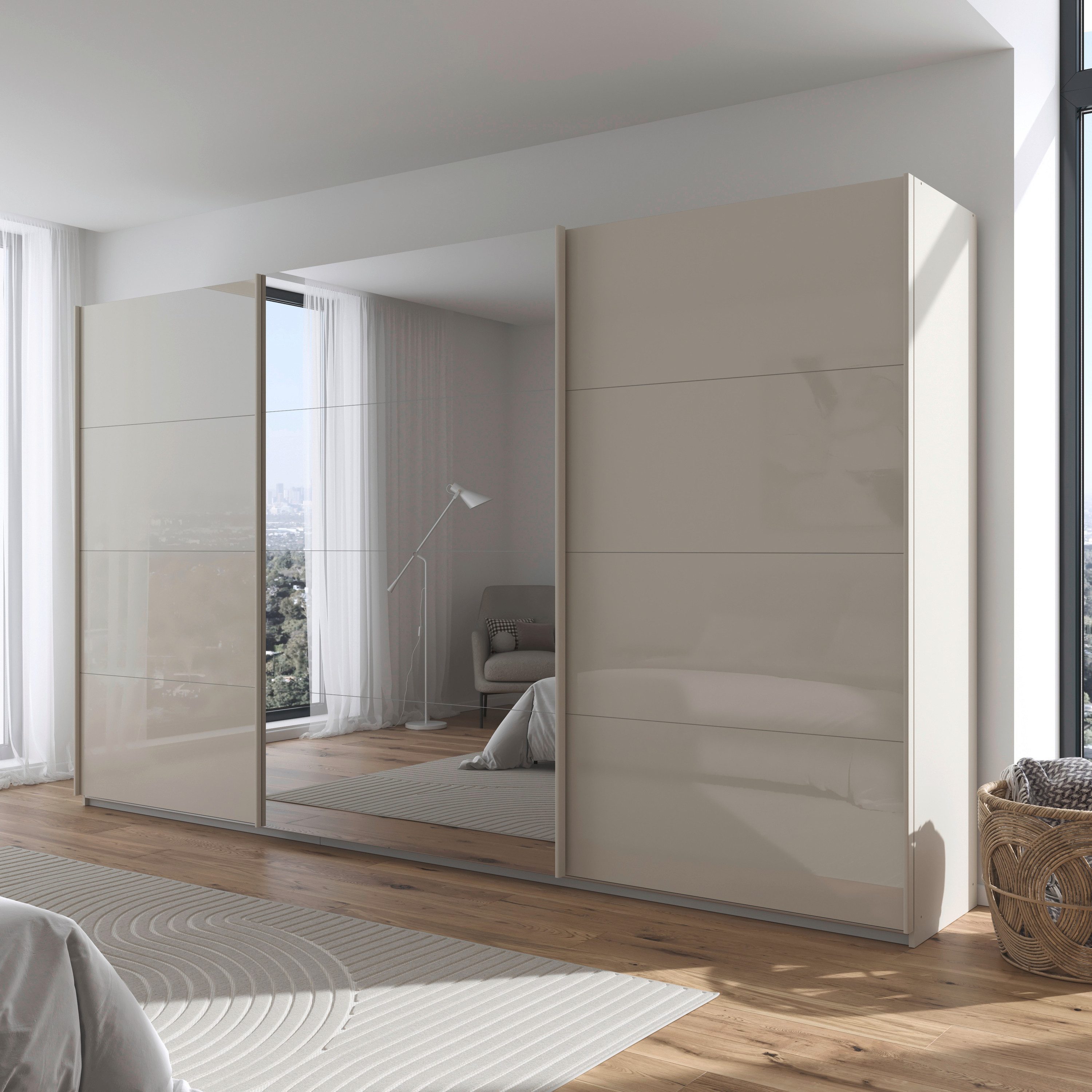 OTTO home Schwebetürenschrank Kleiderschrank Kleiderschränke Schrank Garderobe AGORDO mit Glasfront (Breiten 203/271/315/360 cm, Höhen 210/229 cm) durchdachte Innenausstattung, in 4 Breiten und 2 Höhen MADE IN GERMANY