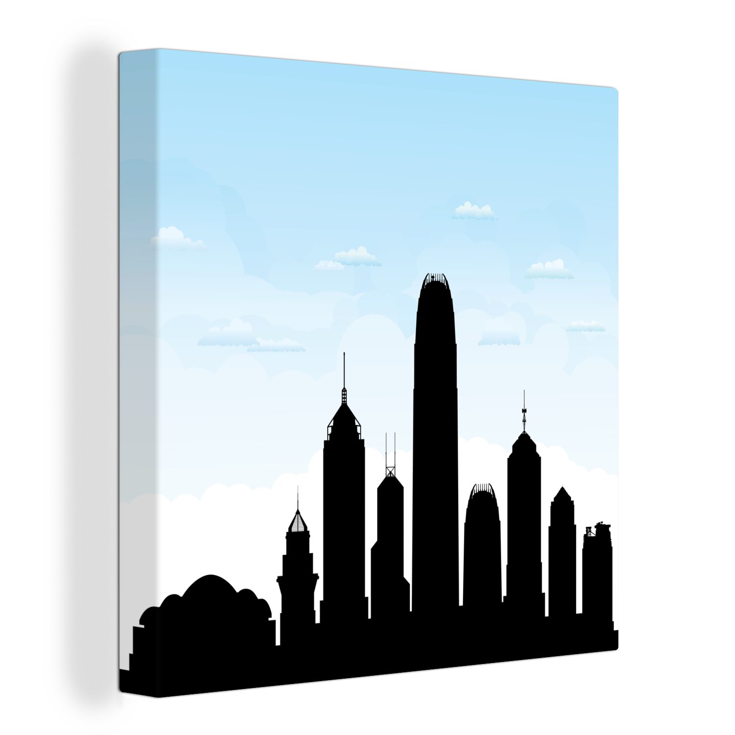 OneMillionCanvasses® Leinwandbild Illustration der Silhouette von Hongkong unter einem hellblauen Himmel, (1 St), Leinwand Bilder für Wohnzimmer Schlafzimmer
