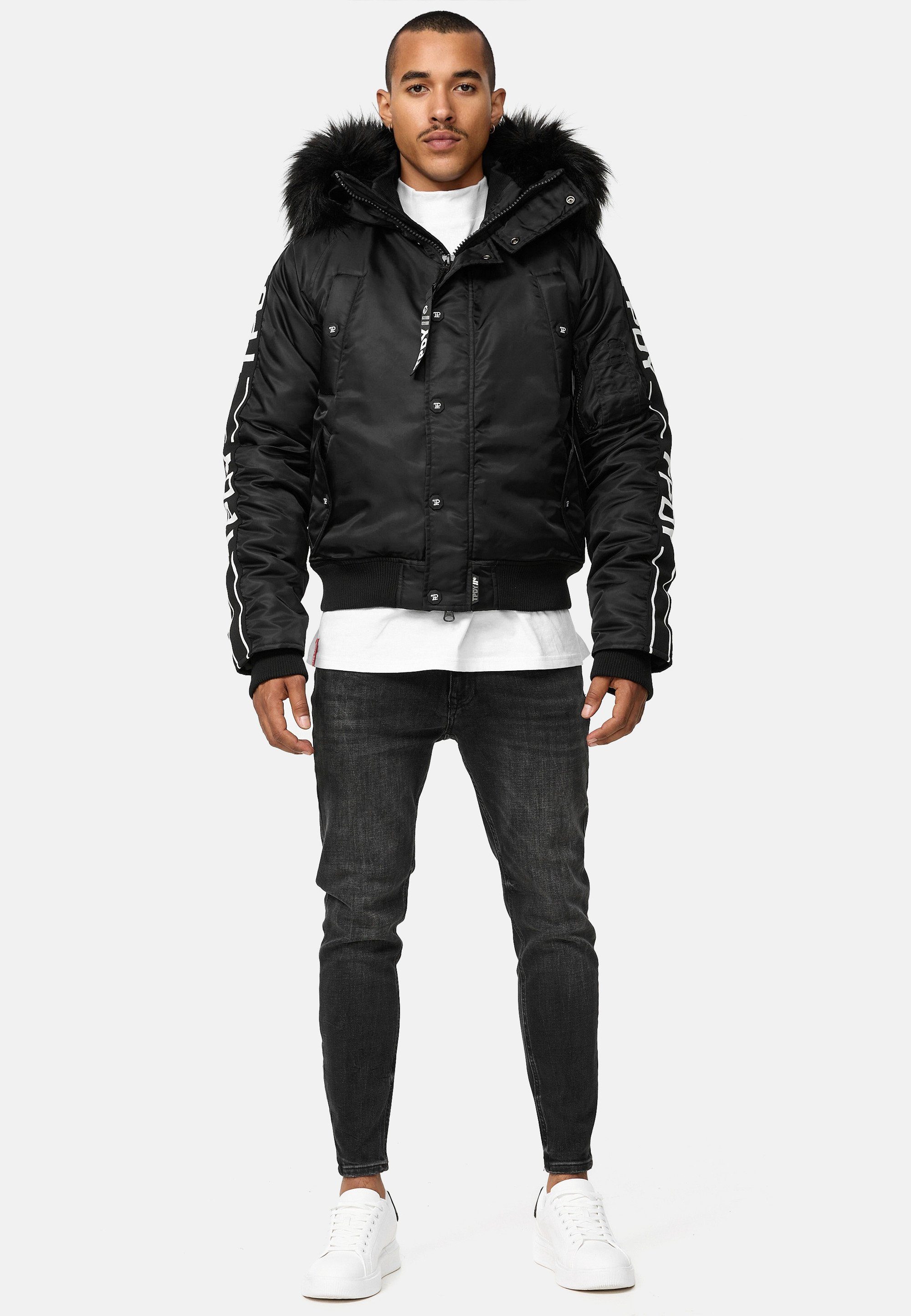 trueprodigy Bomberjacke Jonathan Teddy Stoff Kapuze abnehmbares Fellimitat