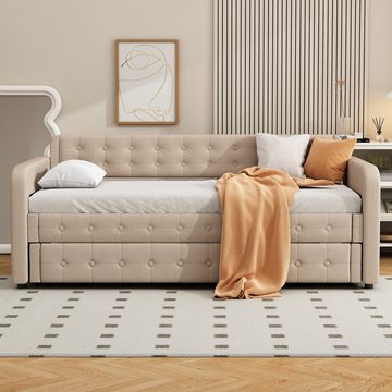 SOFTWEARY Schlafsofa mit Bettfunktion, 90x200 cm, Sofa mit Gästebett, Einzelbett, Leinen