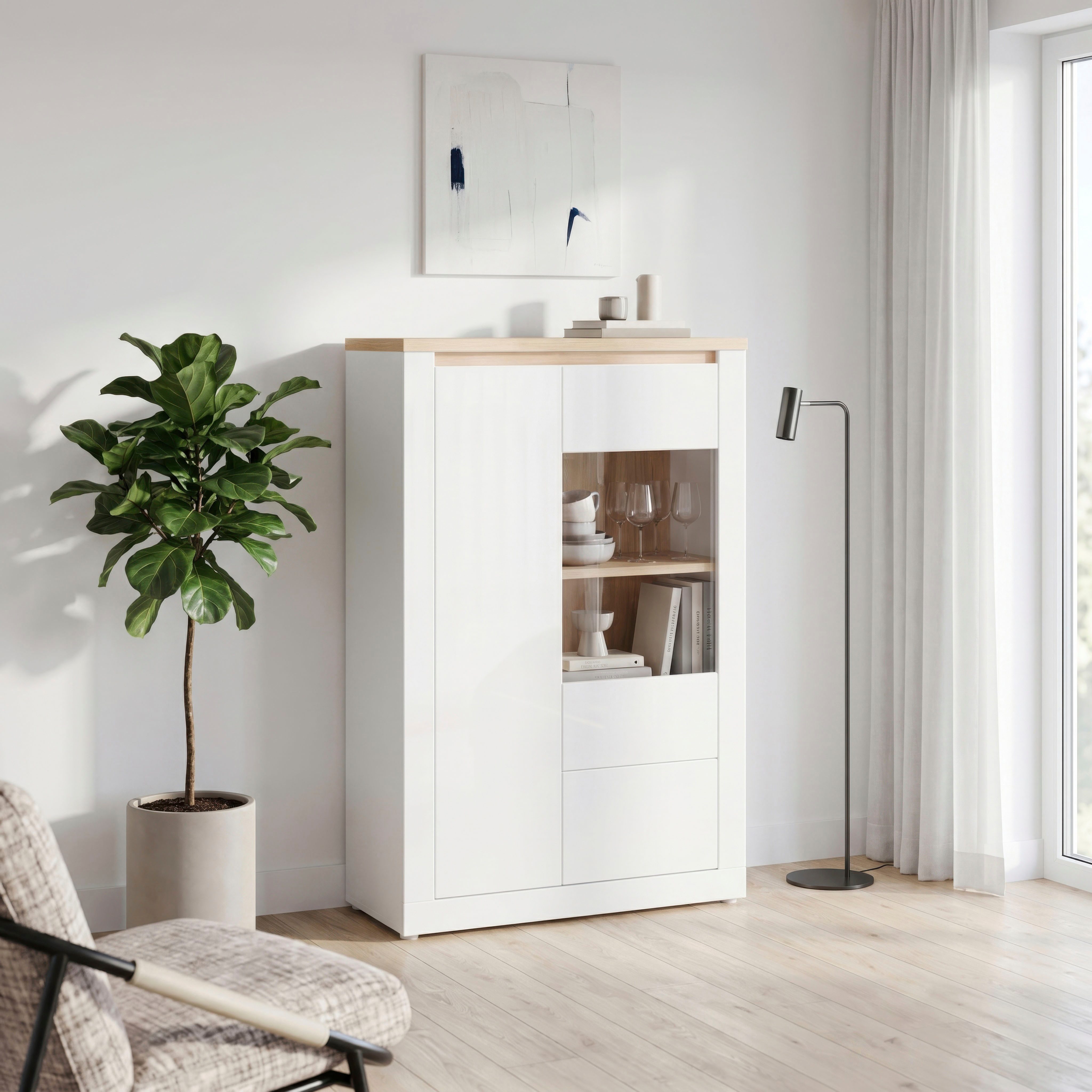 FORTE Highboard Highboard 1T/1SK/1GT, B/H/T 96,4/147,4/41,6 cm, Front glänzend, Glas