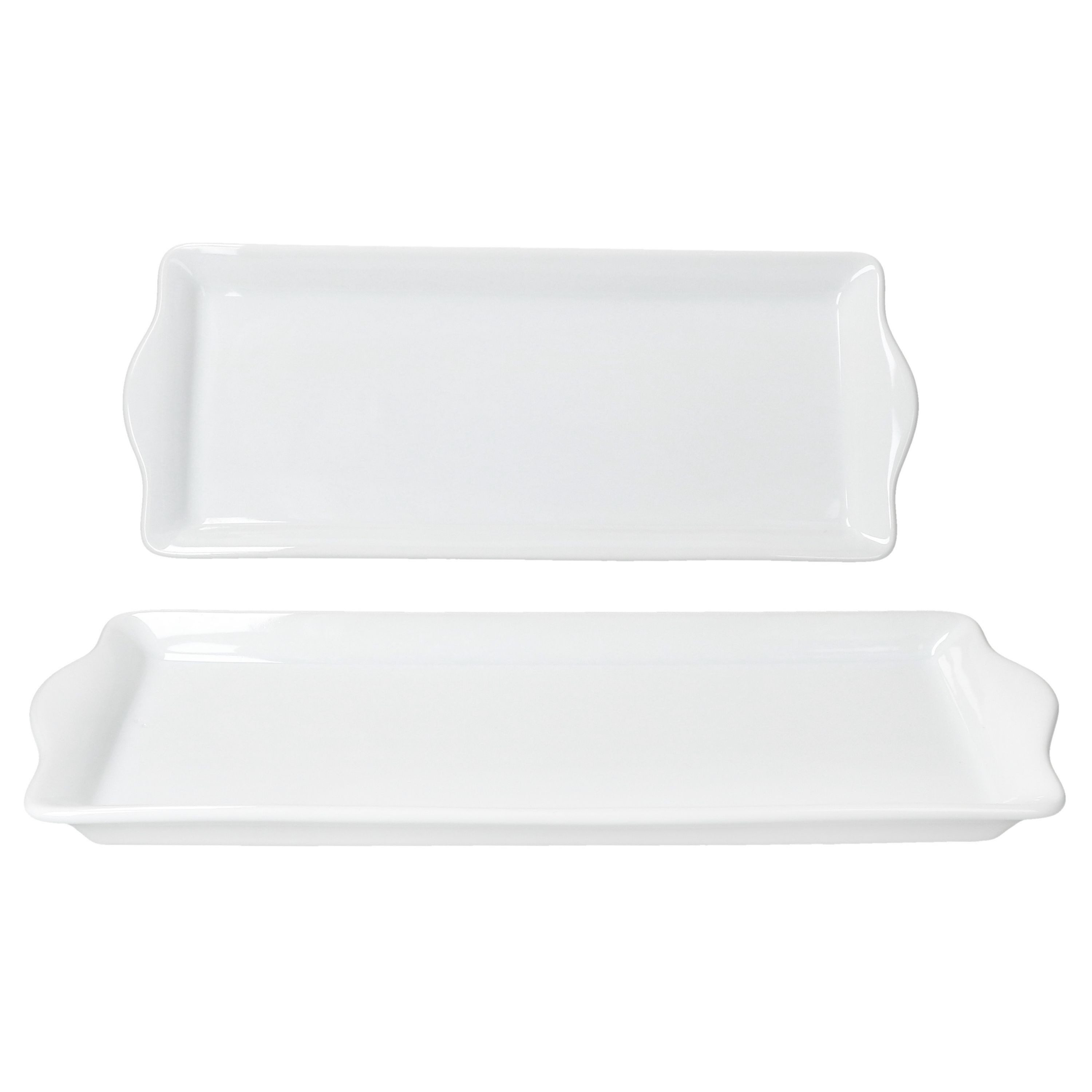 MamboCat Servierplatte 2x STABIL Kuchenplatte weiß rechteckig Stollen Servierplatte, Porzellan