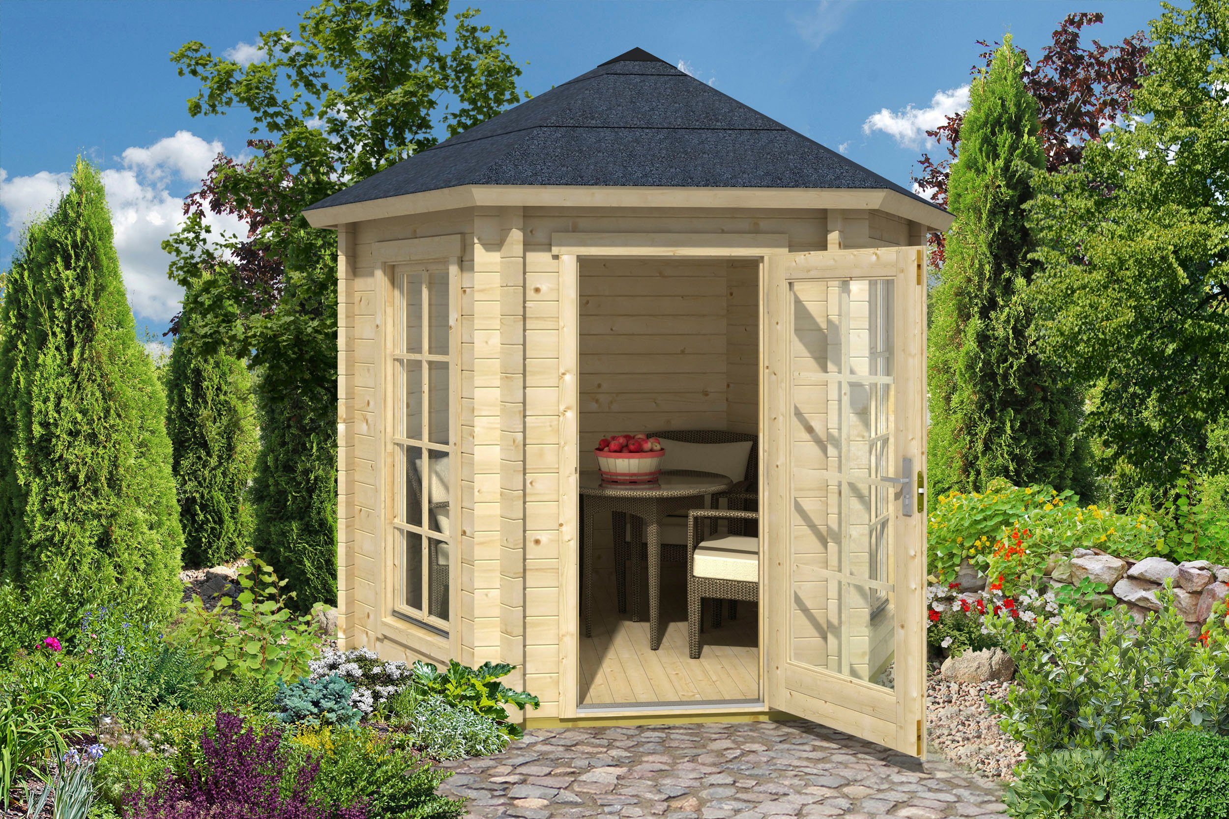 LASITA MAJA Pavillon Inverness, mit 6 Seitenteilen, (Set, Inklusive Fussbodenbretter zum verlegen), BxT: 320x277,1 cm, Fichtenholz