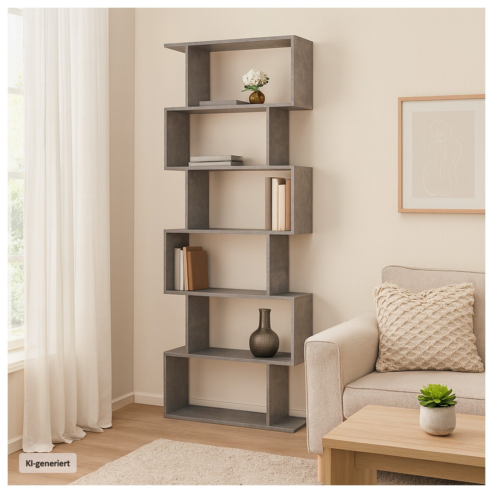 HTI-Living Bücherregal Regal 70x189 Thekla Beton, Stück 1-tlg., Standregal mit 6 Fächern Raumteiler