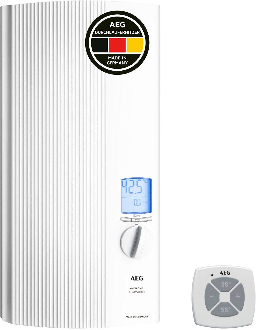 AEG Haustechnik Komfort-Durchlauferhitzer DDLE, elektronisch, min. 35 °C, 18/21/24 kW umschaltbar, vollelektronisch, ECO-Funktion, Regendusche