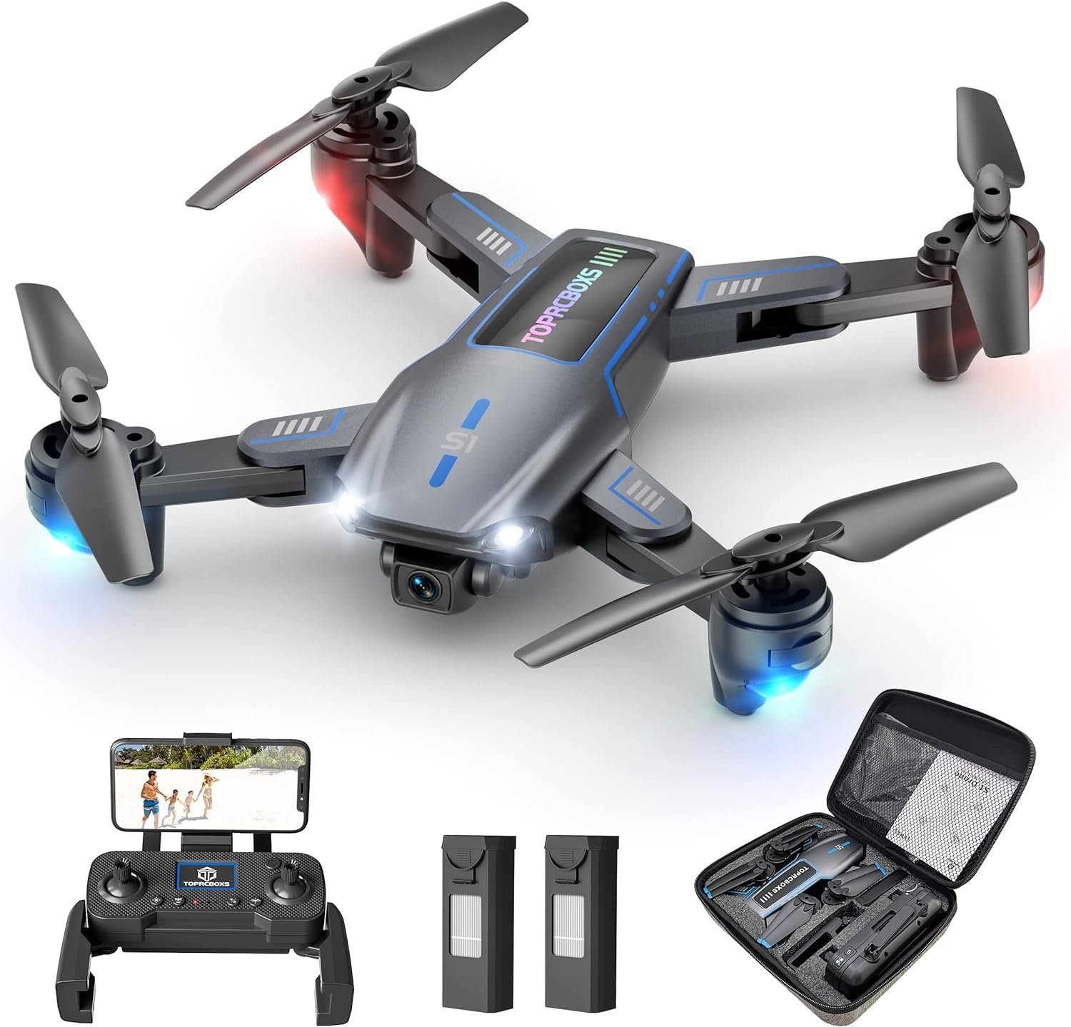 TOPRCBOXS Drohne (1080P, Kamera RC Quadcopter Wiederaufladbare Fernbedienung Mehrere Flugmodi)