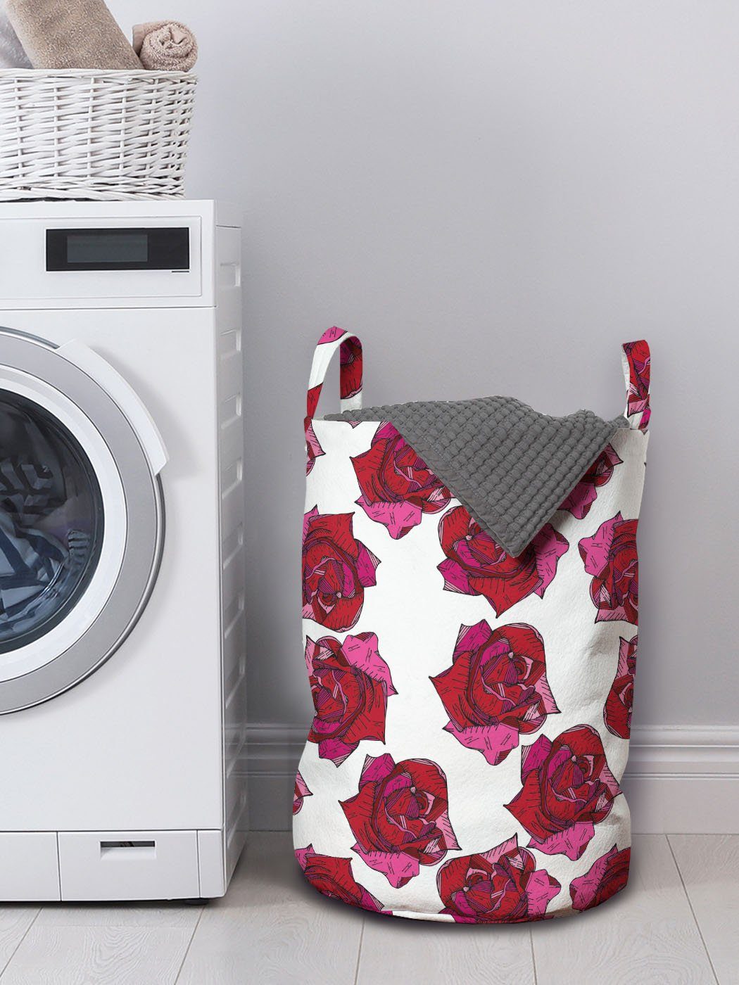 Flüchtiges Wäschekorb für mit Wäschesäckchen abstraktes Rosen Griffen Blumenbild Abakuhaus Waschsalons, Kordelzugverschluss
