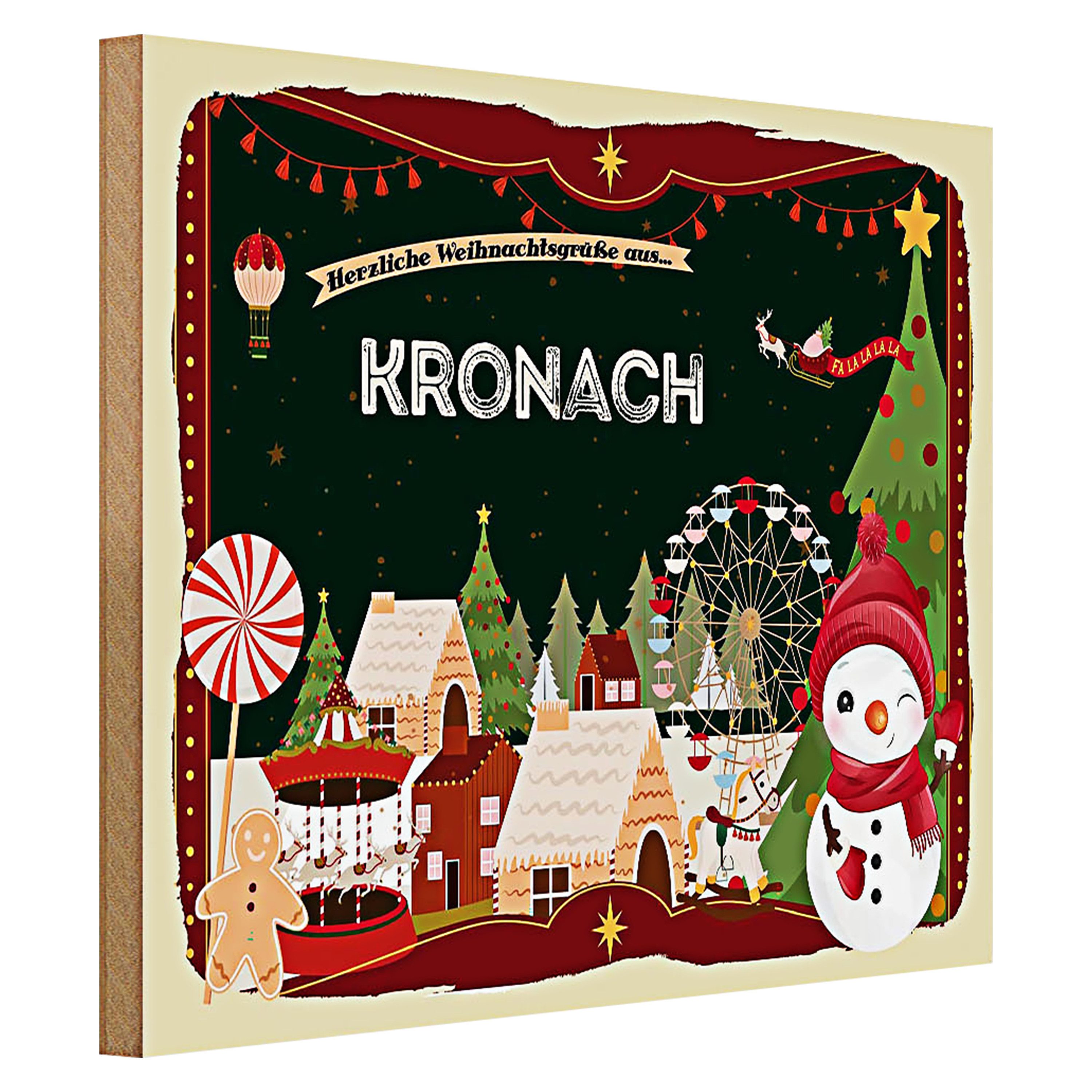 Roomando Holzbild Weihnachten Grüße aus KRONACH 40x30cm