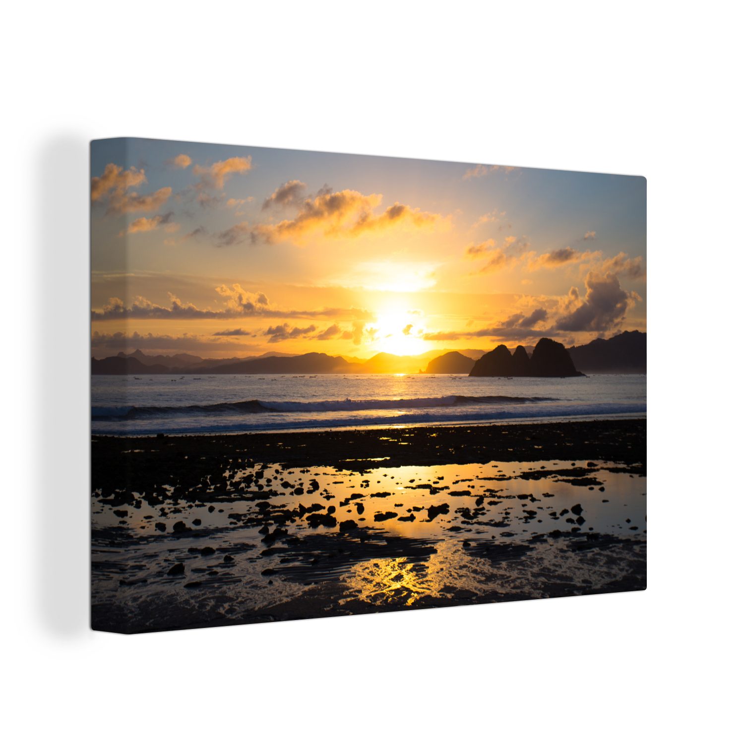 OneMillionCanvasses® Leinwandbild Sonnenuntergang in Asien Fotodruck, (1 St), Wandbild für alle Wohnbereiche, Gemälde, XXL, großes, 120x80 cm