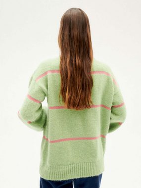 Thinking Mu Rundhalspullover Parrot Green Madi Stripes Knitted Sweater