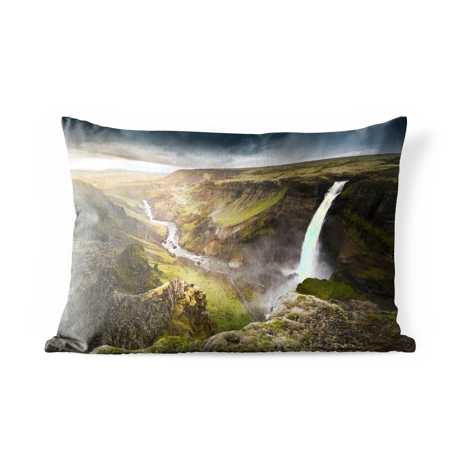 MuchoWow Dekokissen Háifoss-Wasserfall in Island, Outdoor-Dekorationskissen, Polyester, Dekokissenbezug, Kissenhülle | Dekokissen