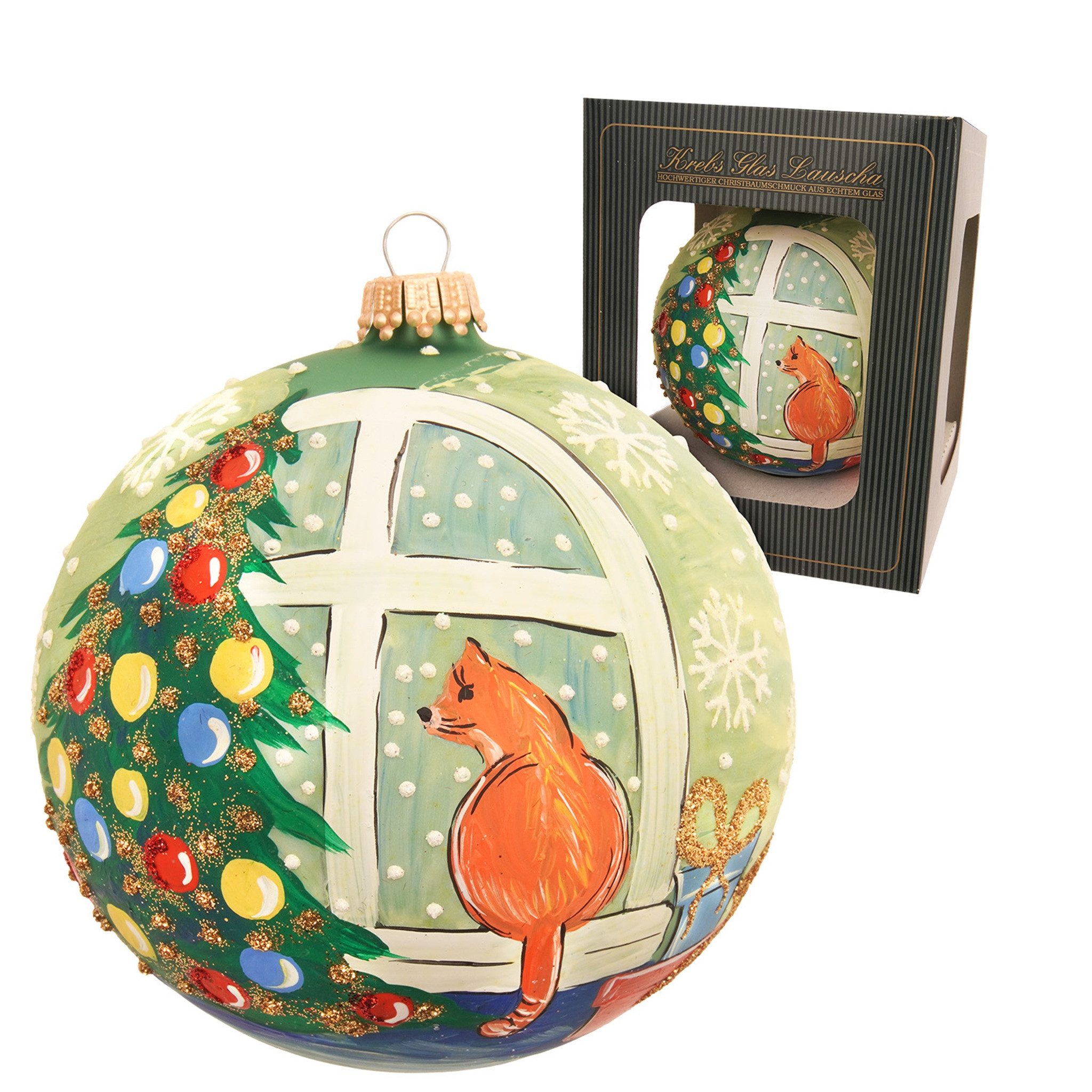 Krebs Glas Lauscha Weihnachtsbaumkugel Geschenkkugel - Katze am Fenster - a günstig online kaufen