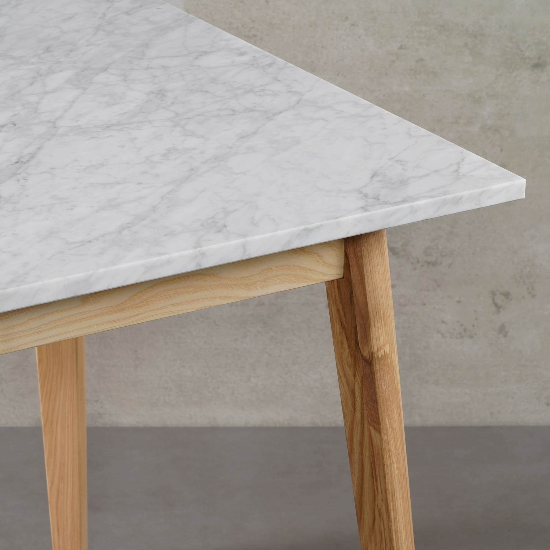 Atelier MALMÖ mit Gestell, ECHTEM Esche Esstisch eckig, Bianco 160x80x75cm MAGNA Carrara MARMOR, Esstisch