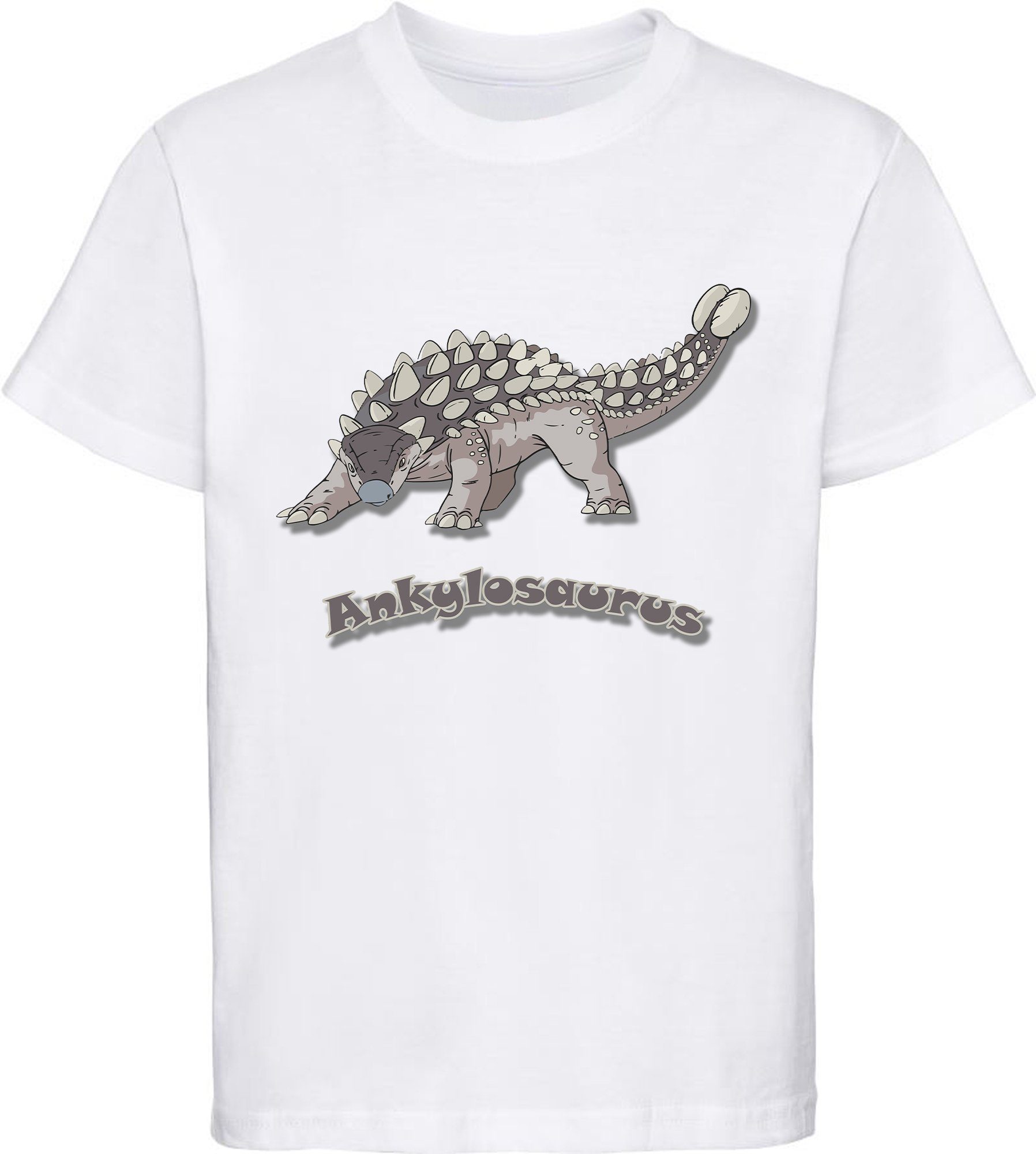 schwarz, weiß, Aufdruck, bedrucktes Baumwolle Dino weiss T-Shirt mit Print-Shirt blau, rot, i63 mit MyDesign24 100% Ankylosaurus Kinder