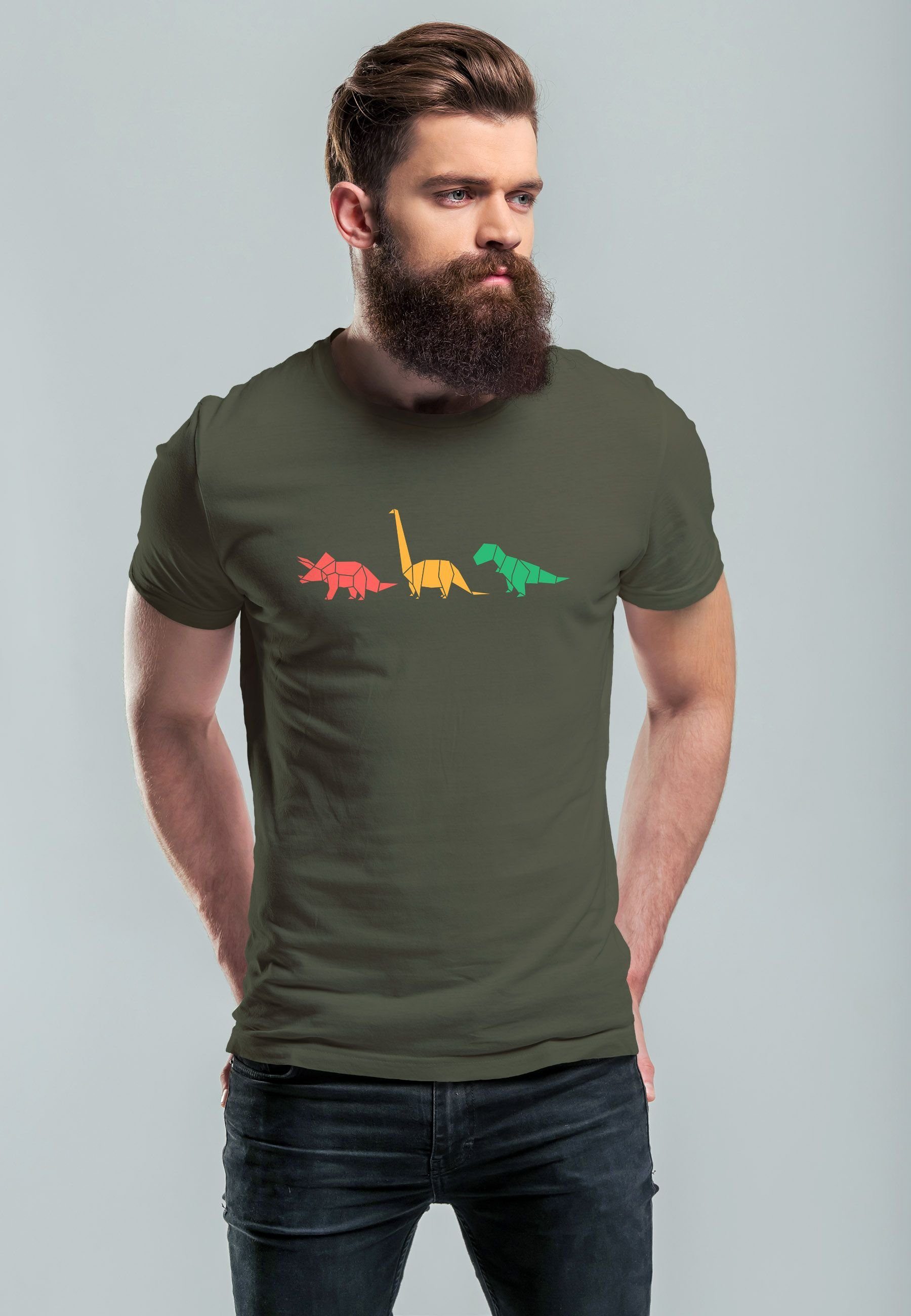 Fash army Neverless Print Polygon Geometric T-Shirt Print mit Print-Shirt Herren Tiere Dinosaurier Aufdruck