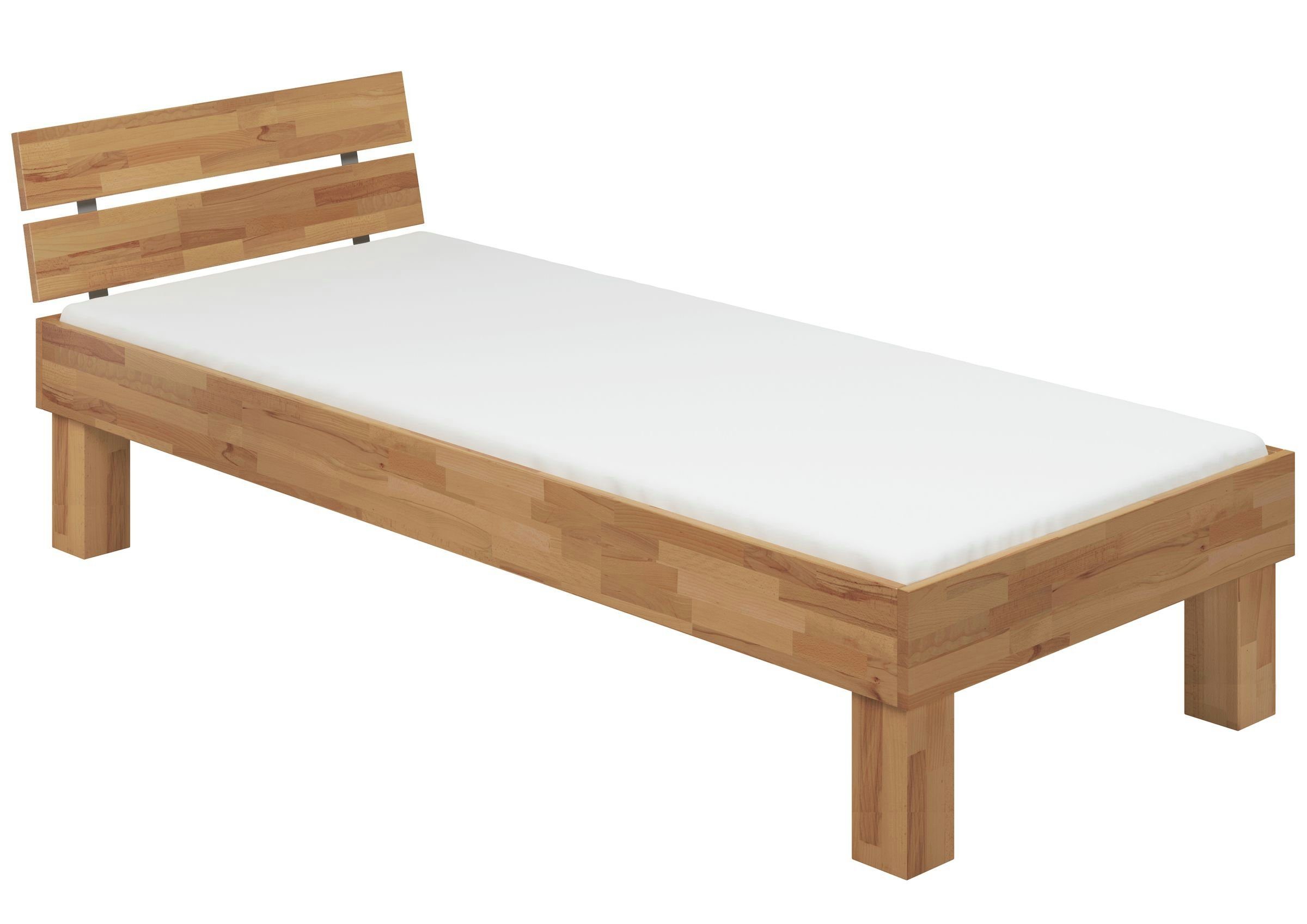 ERST-HOLZ Bett Einzelbett Matratze, + + hoch Rollrost Buchefarblos Buche 120x220 Überlänge lackiert